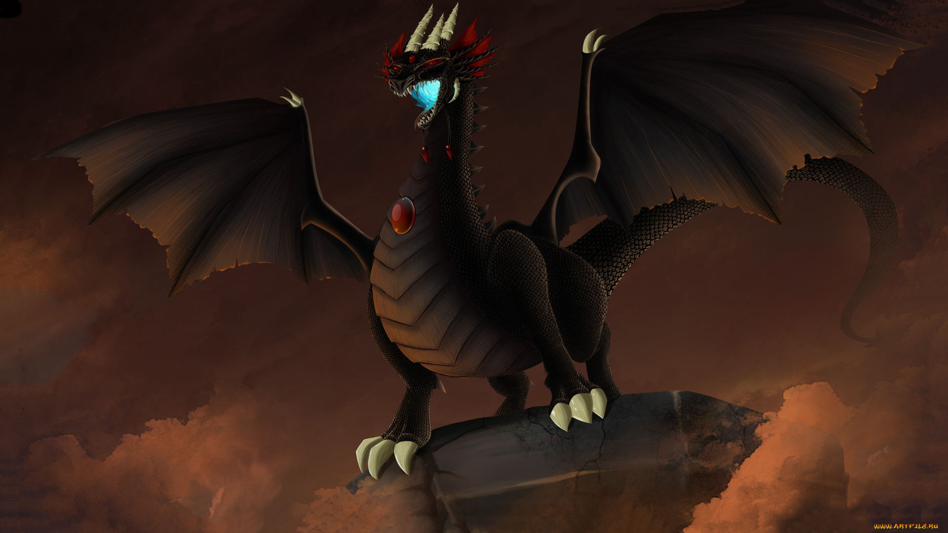 фэнтези, драконы, дракон, фон, крылья