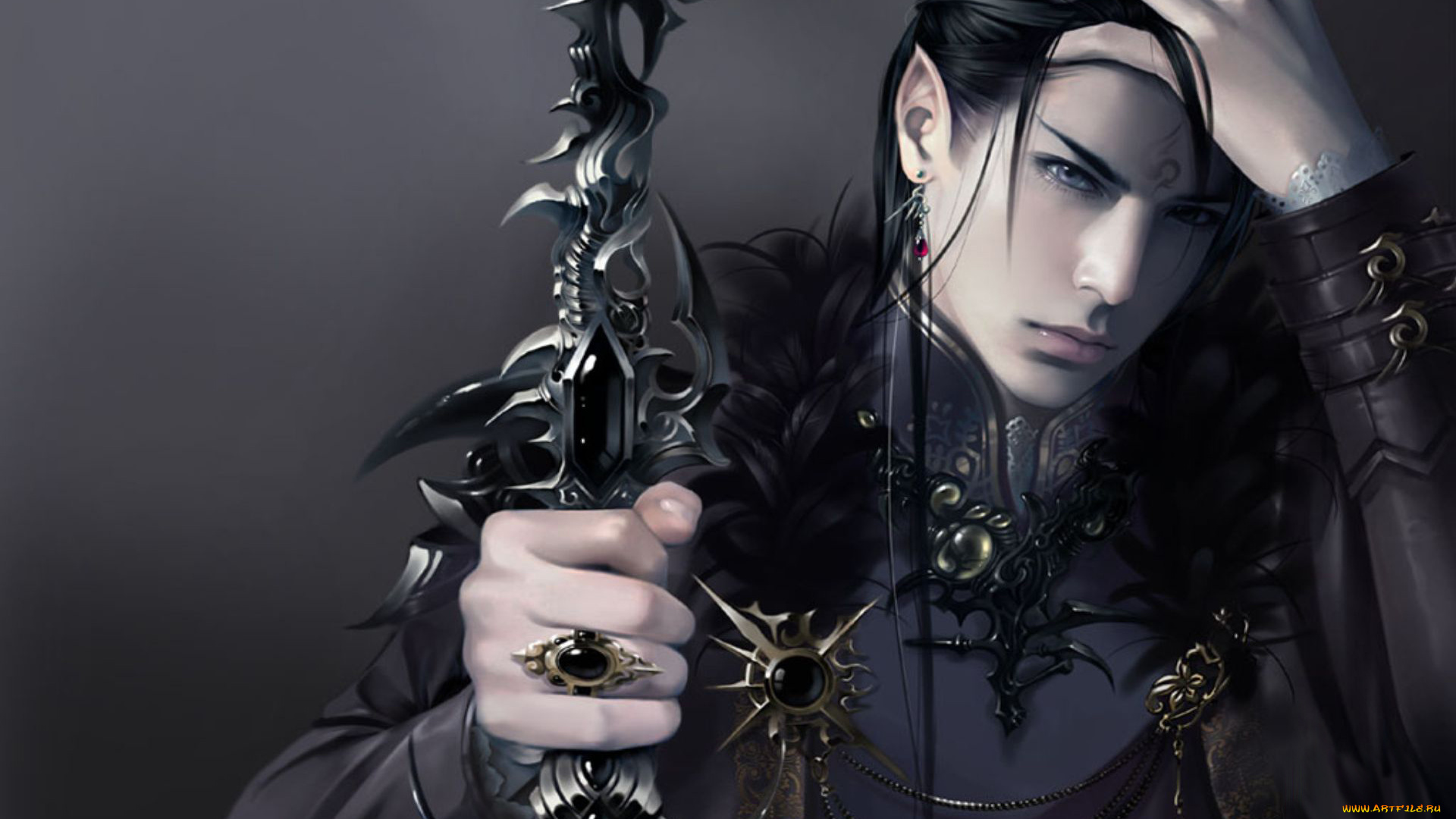 фэнтези, эльфы, эльф, парень, посох, кольцо