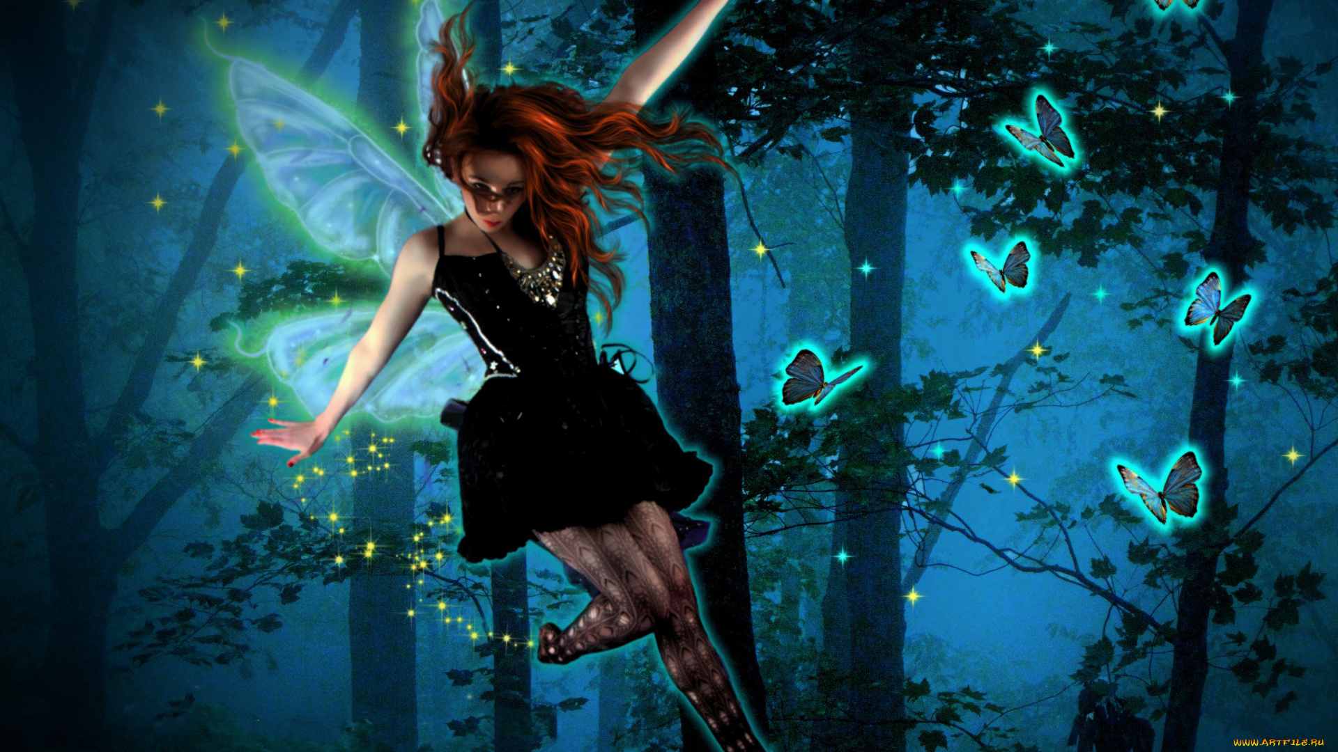 фэнтези, феи, фон, девушка, бабочки, крылья