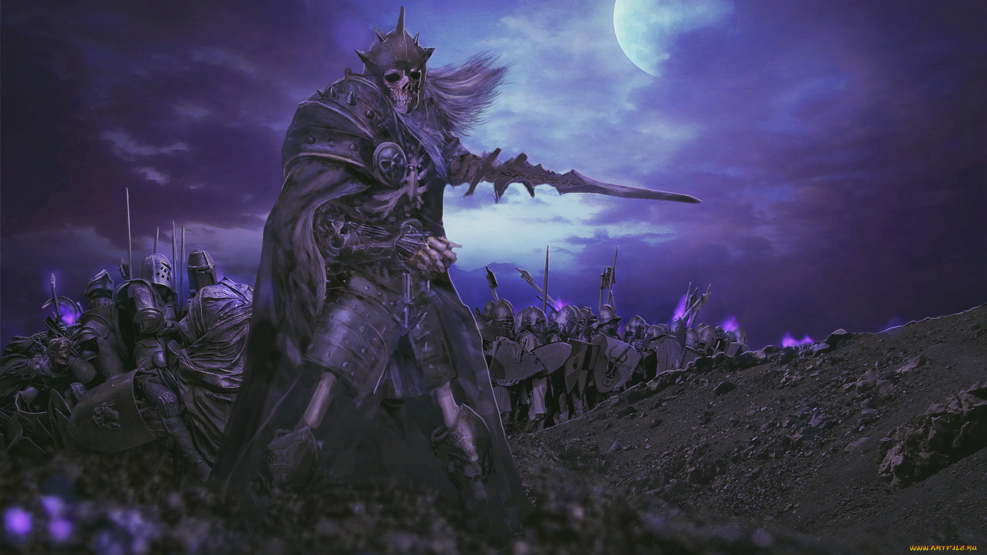 фэнтези, нежить, существо, латы, фон, луна