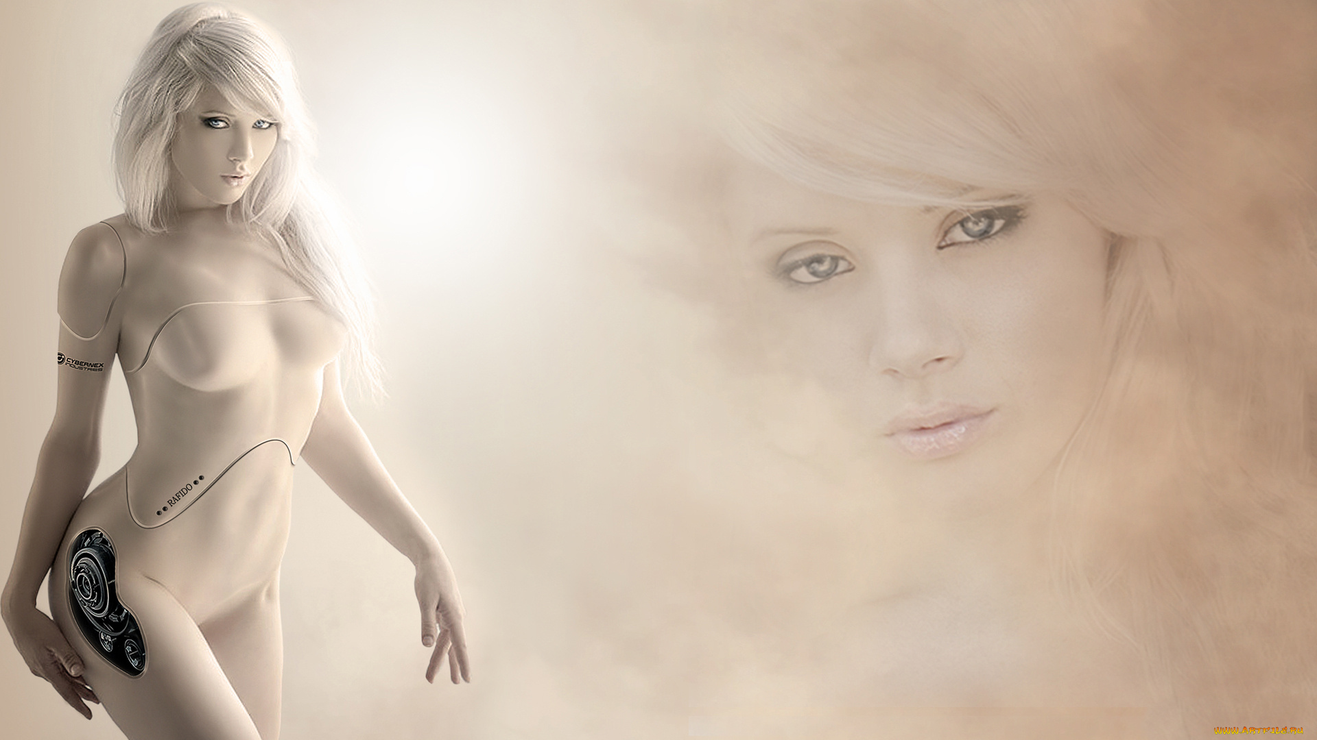 фэнтези, роботы, , киборги, , механизмы, девушка, фон, взгляд