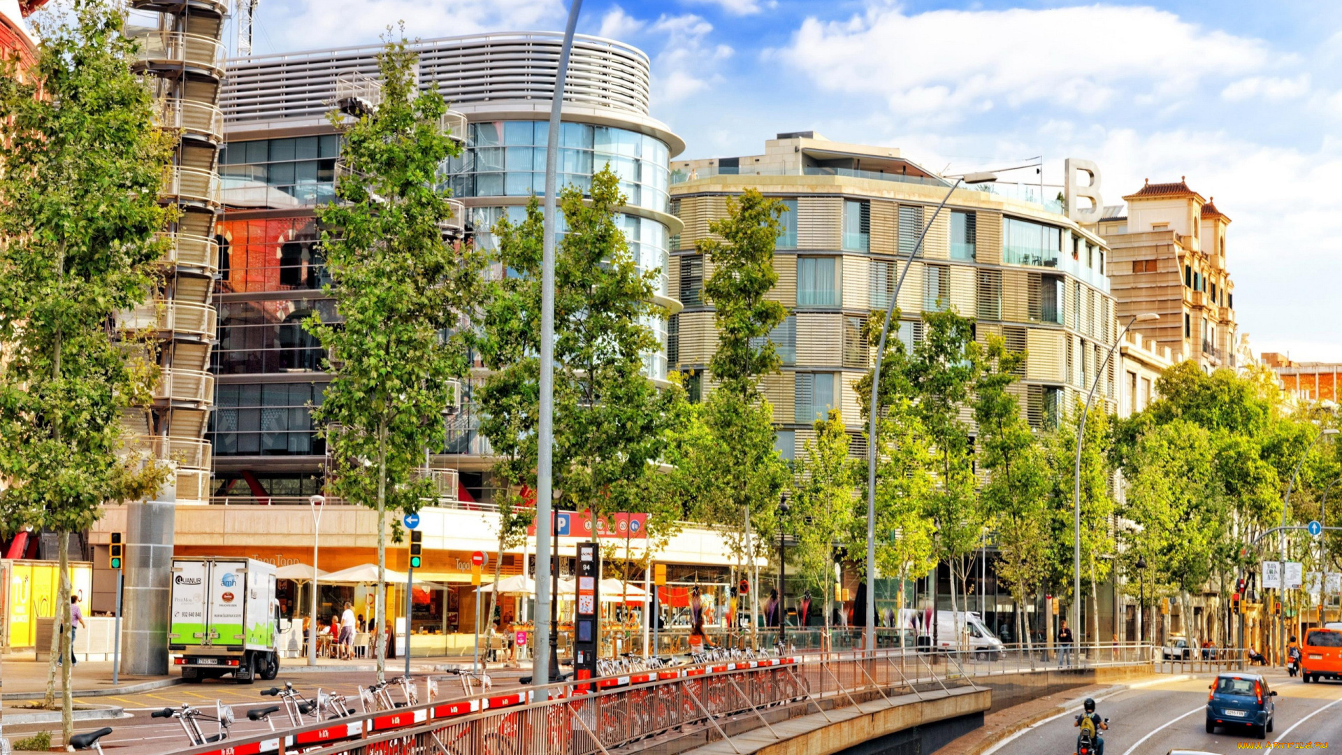 города, барселона, , испания, здания, дорога, улица