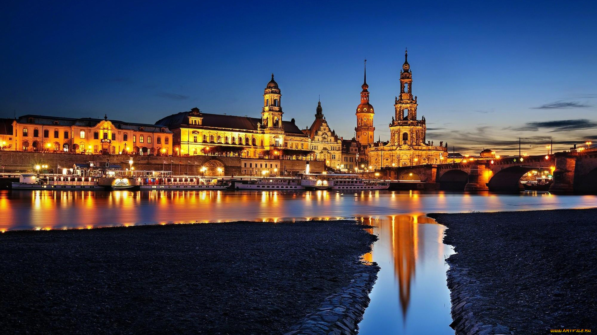 города, берлин, , германия, отражение, вечер, река