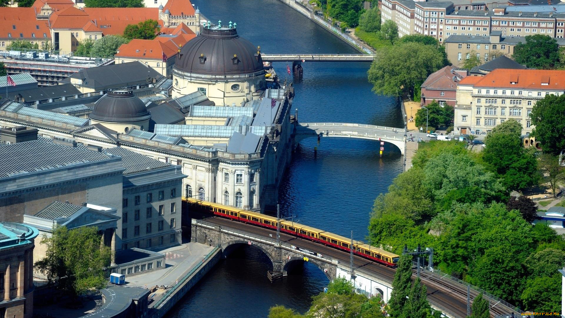 города, берлин, , германия, панорама, мосты, крыши, река