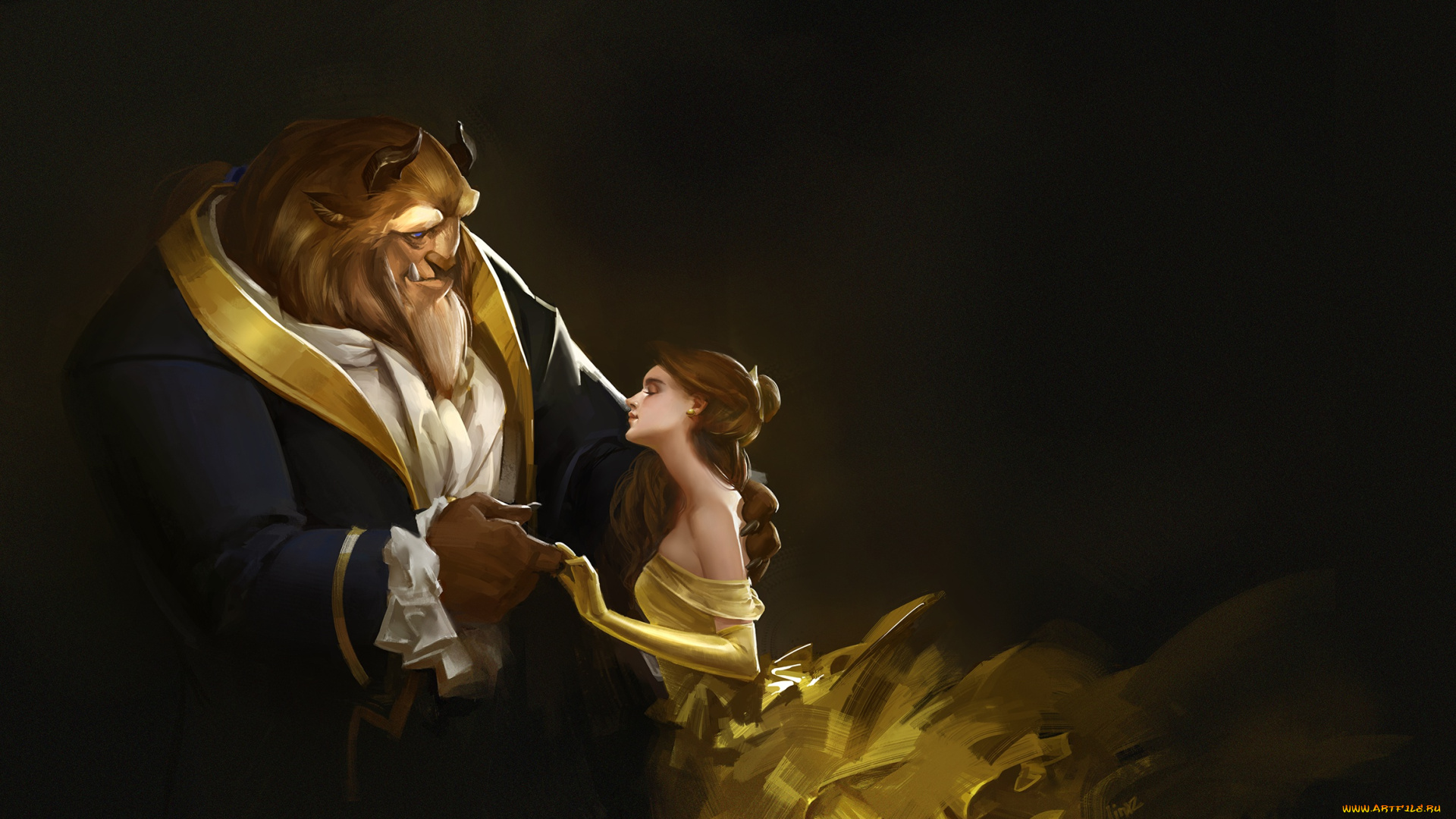 рисованное, кино, beauty, and, the, beast, девушка, красавица, и, чудовище, танец, платье, арт