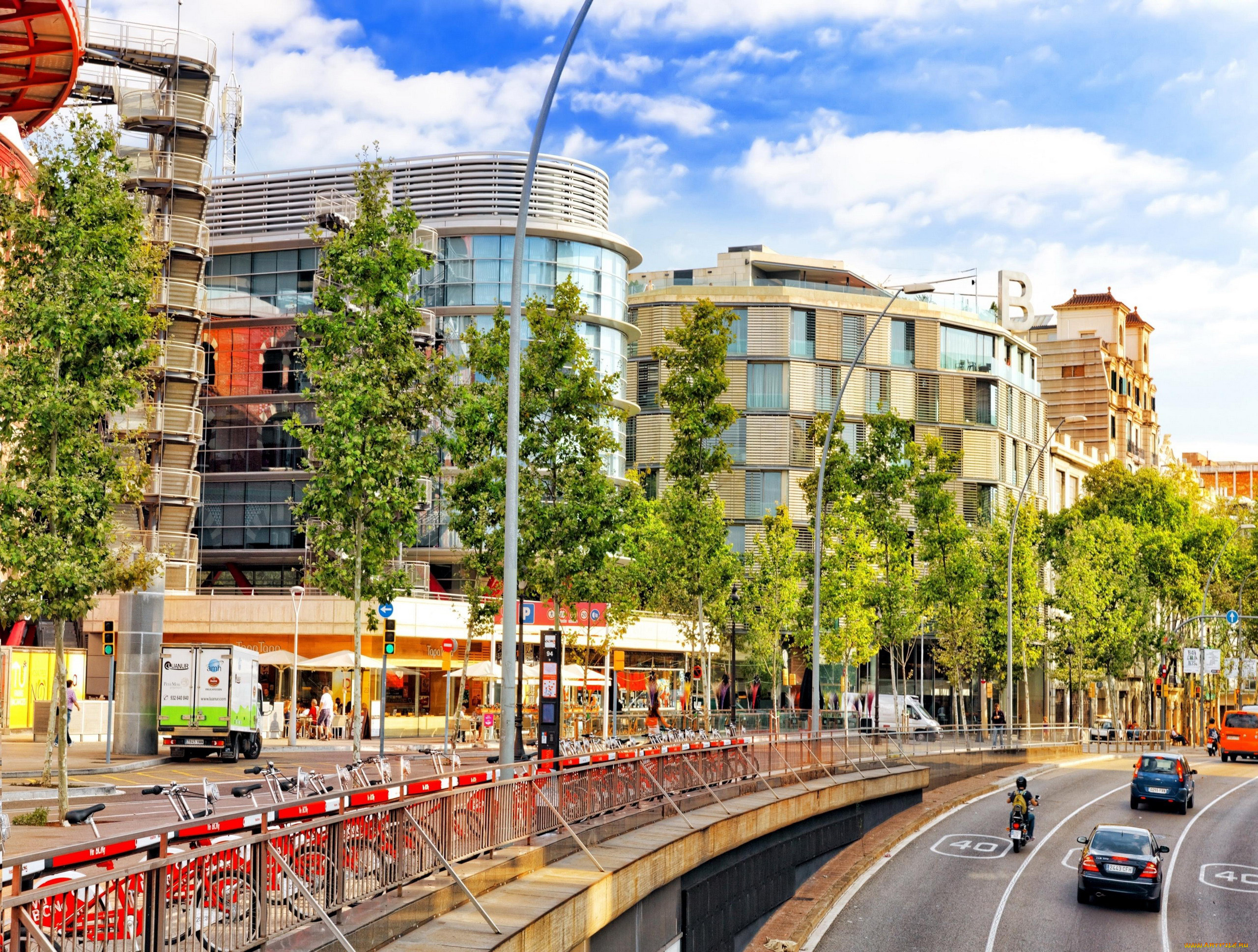 города, барселона, , испания, здания, дорога, улица