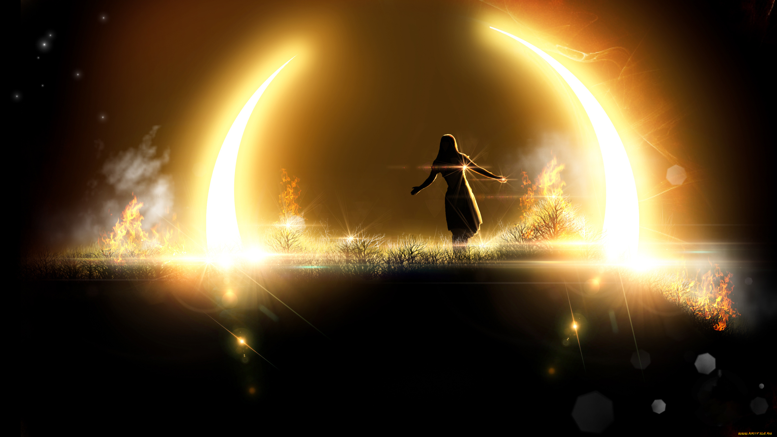 фэнтези, магия, девушка, фон, поле