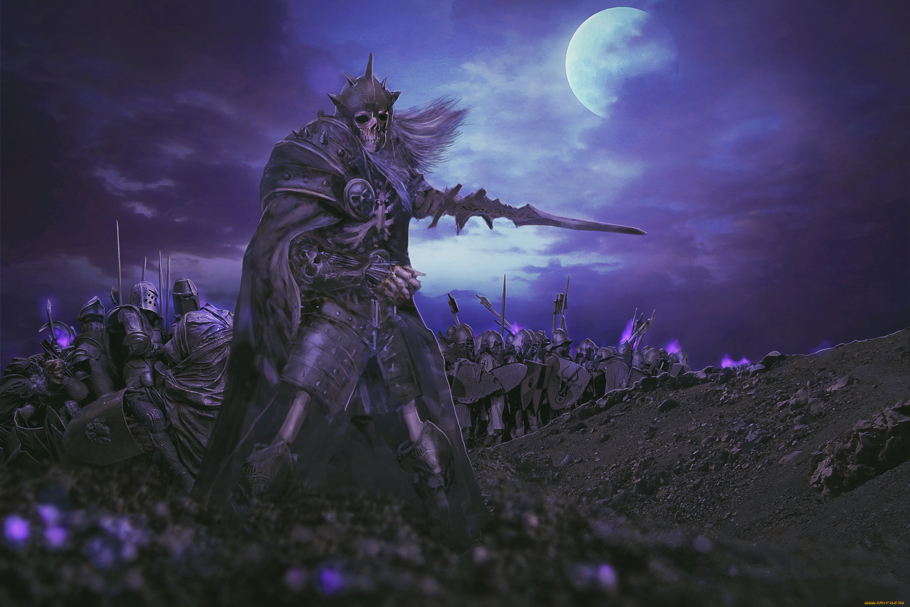 фэнтези, нежить, существо, латы, фон, луна