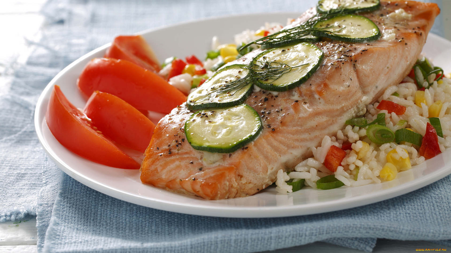 еда, рыбные, блюда, , с, морепродуктами, снедь, томаты, помидоры