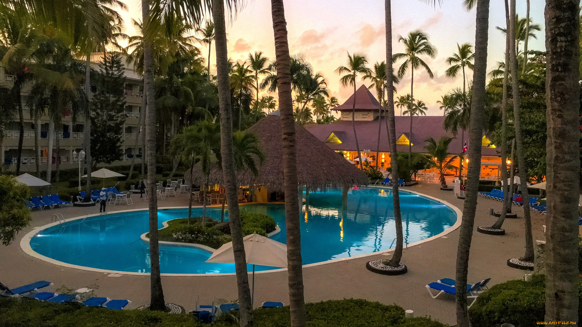 интерьер, бассейны, , открытые, площадки, курорт, пальмы, бассейн