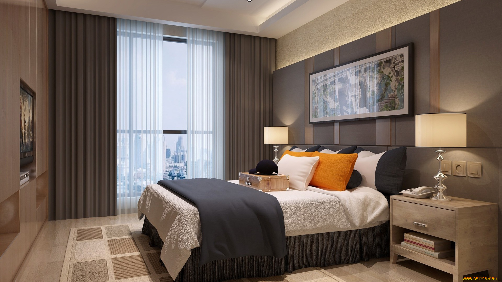 интерьер, спальня, подушки, кровать, комната