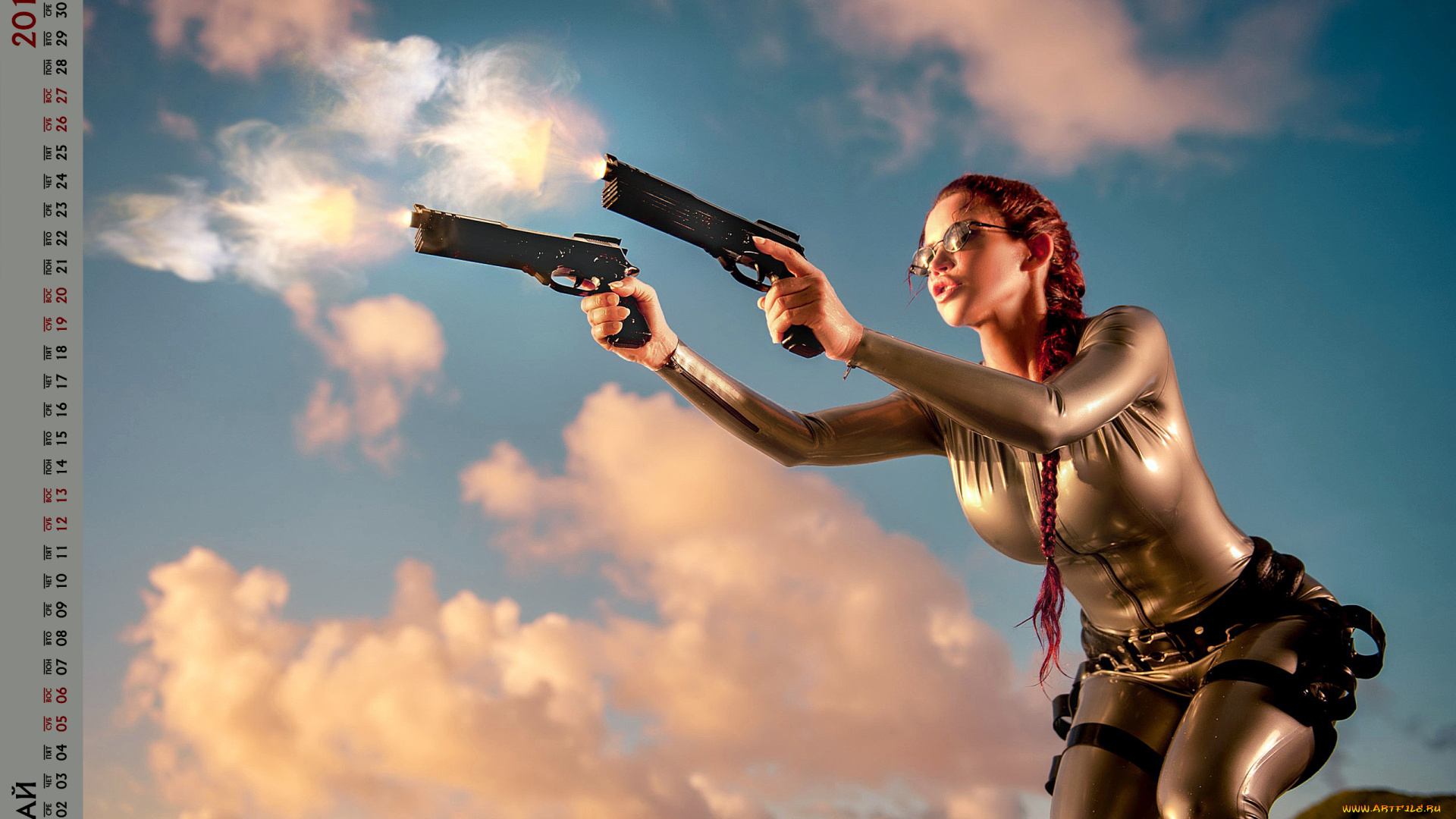 календари, девушки, девушка, пистолет