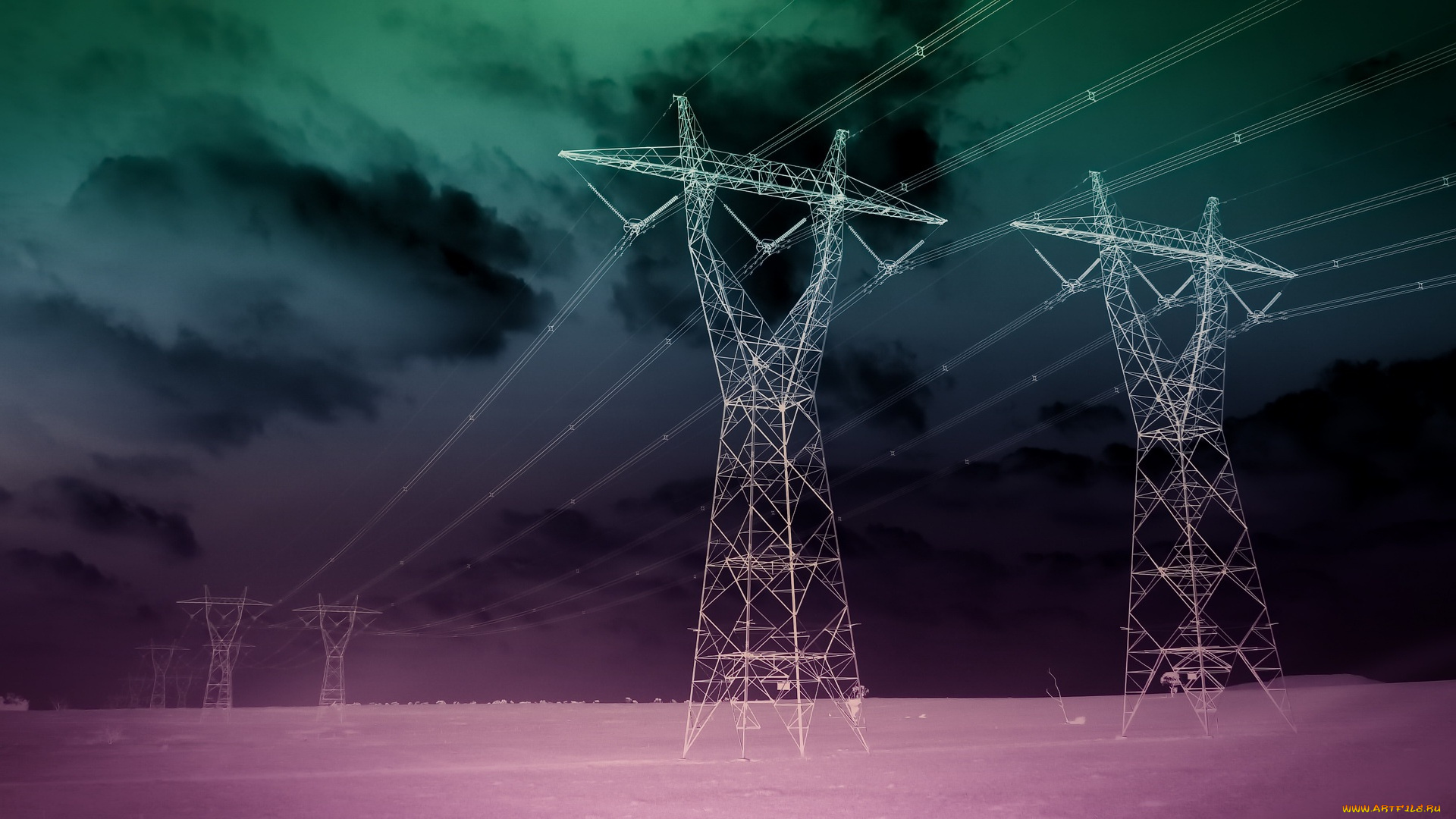 разное, -, другое, цвет, лэп, ночь, поле