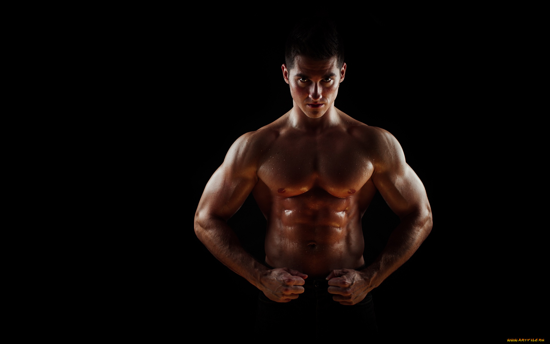 мужчины, -, unsort, pose, sweat, abdominals, bodybuilder, penetrating, gaze, muscular, wide, pectorals