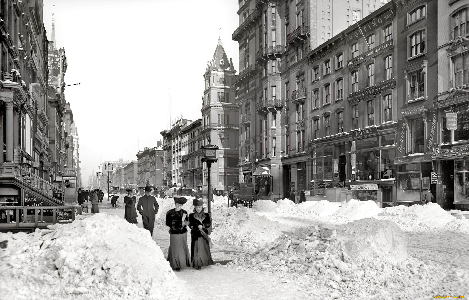 разное, ретро, , винтаж, кареты, люди, зима, снег, улица, город