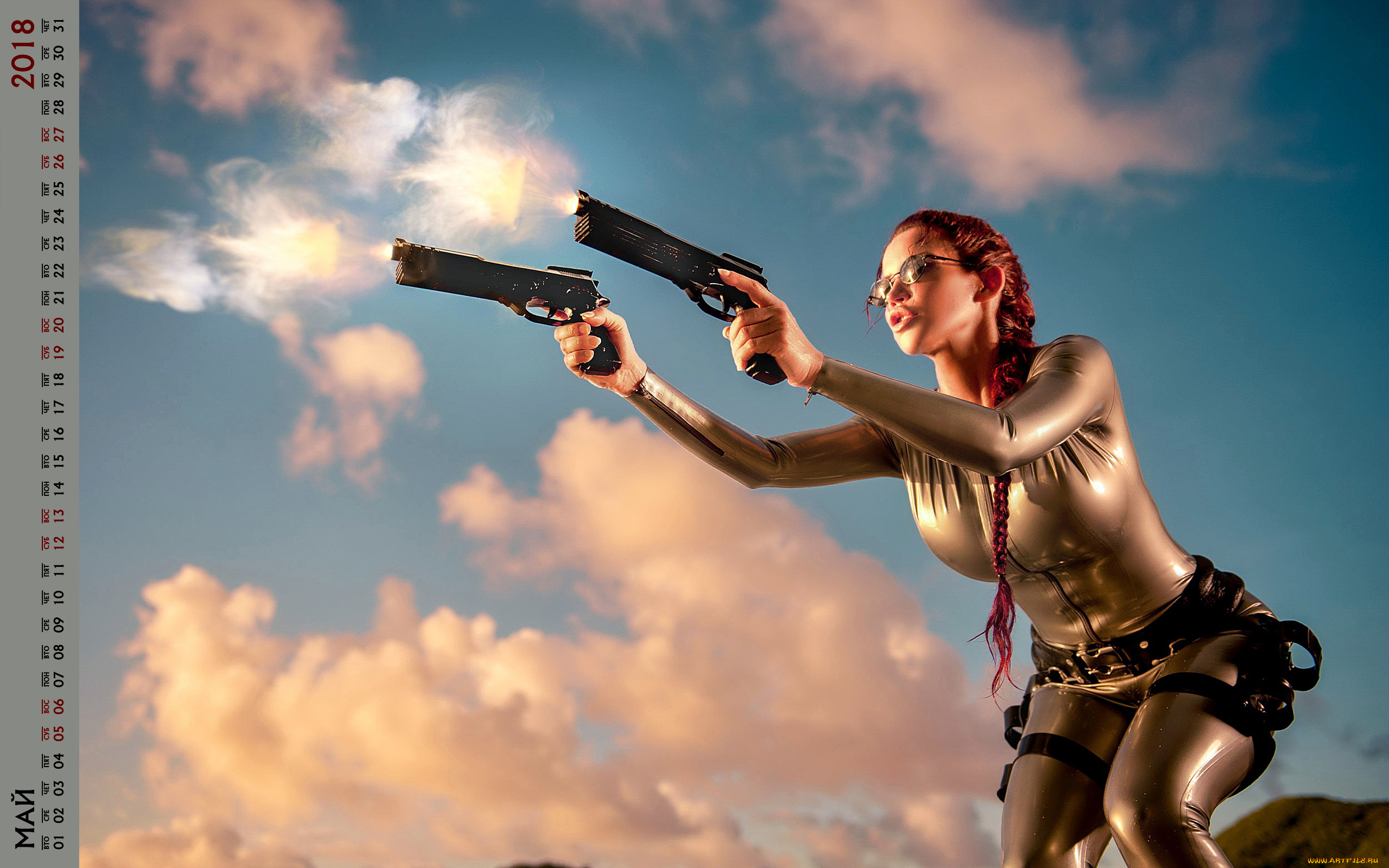 календари, девушки, девушка, пистолет