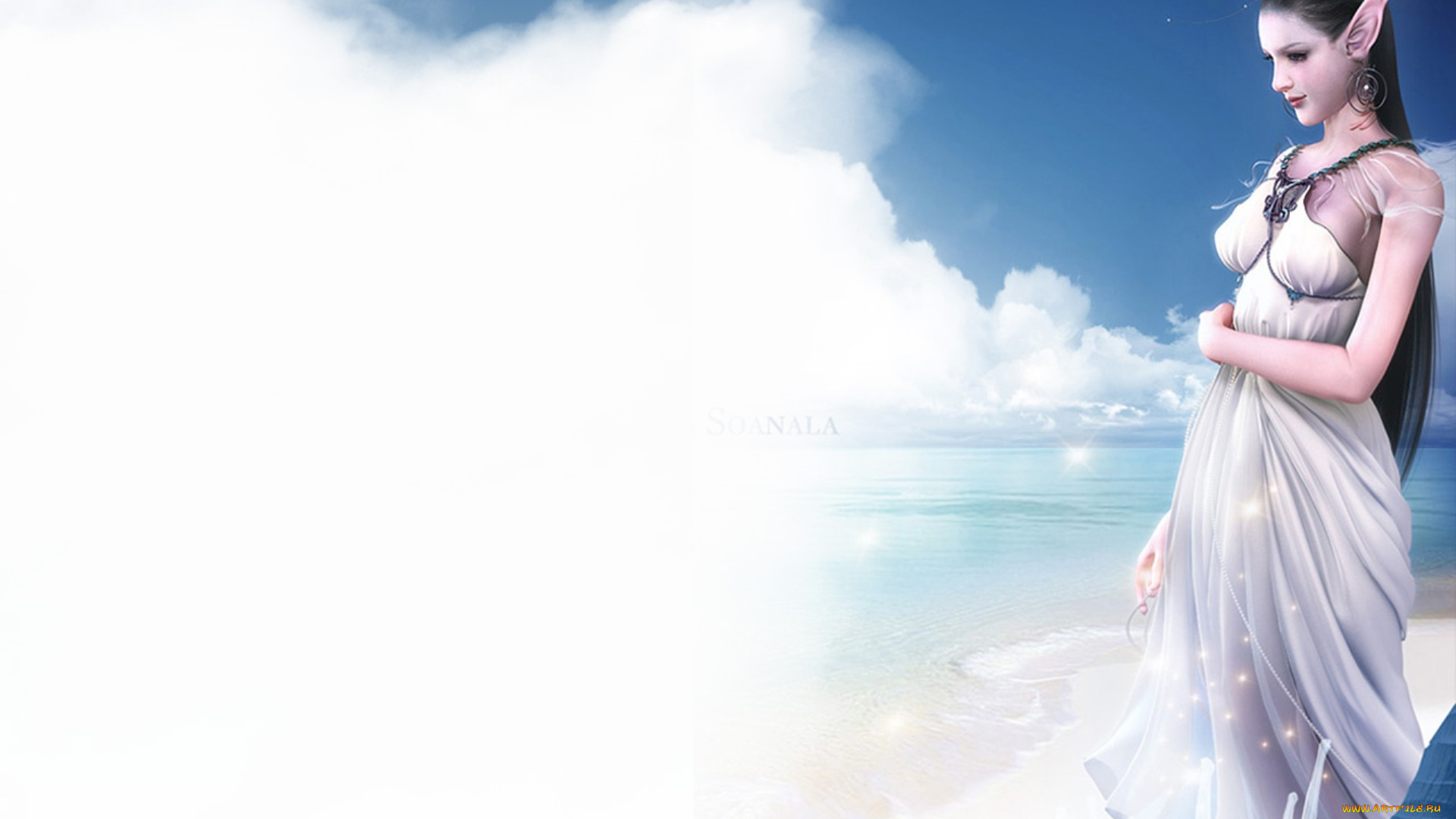 фэнтези, эльфы, девушка, эльф, море, облака