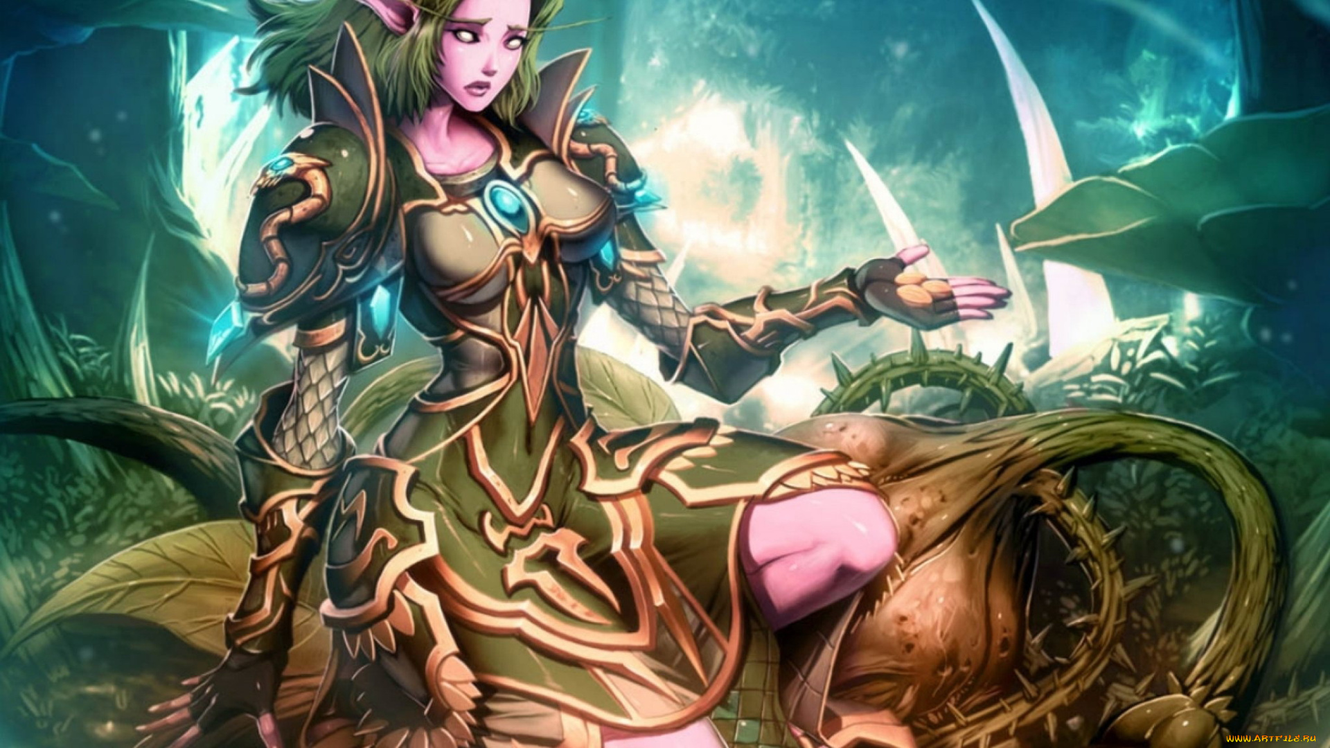 видео, игры, world, of, warcraft, девушка, эльф, растения, шипы