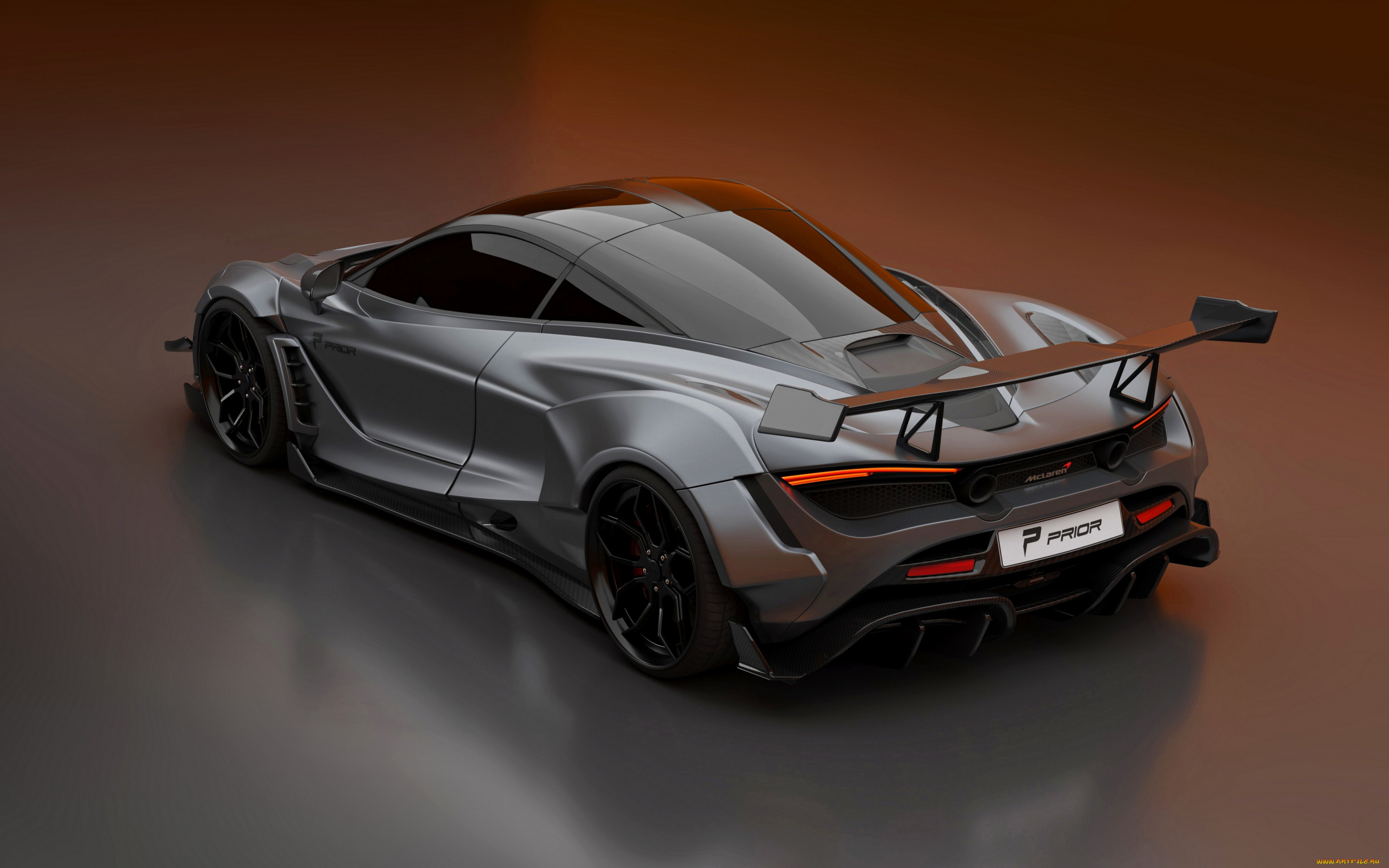 2020, prior, design, mclaren, 720s, автомобили, 3д, mclaren, 720s, price, design, 2020, гиперкар, экстерьер, тюнинг, черные, колеса, матовый, серый, британский, суперкар