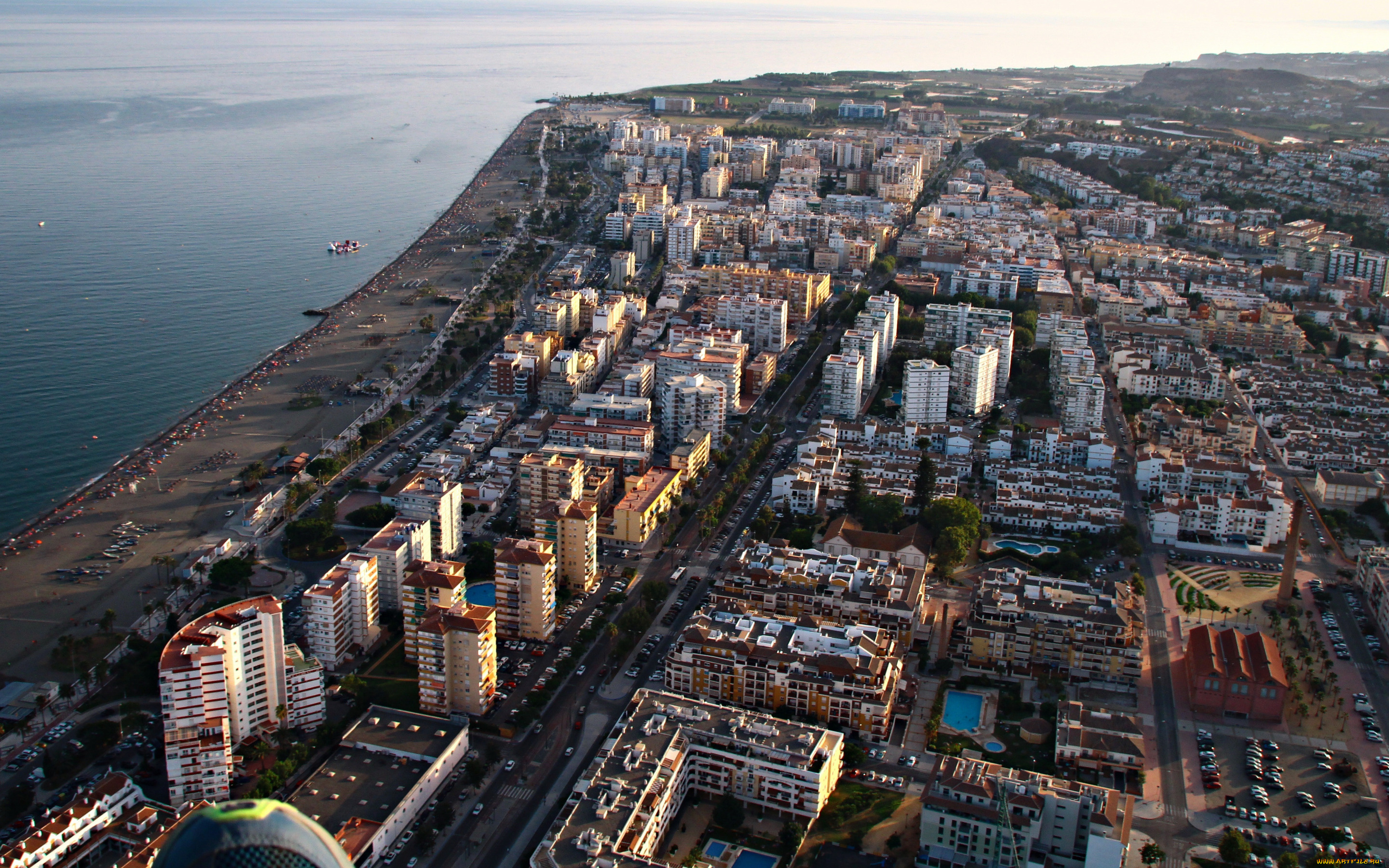 города, -, панорамы, велес-малага, торре, дель, мар, вид, с, высоты, вечер, закат, малага, андалусия, испания