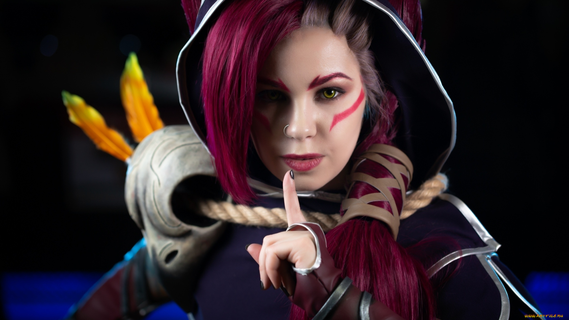 девушки, -, креатив, , косплей, лицо, жест, костюм