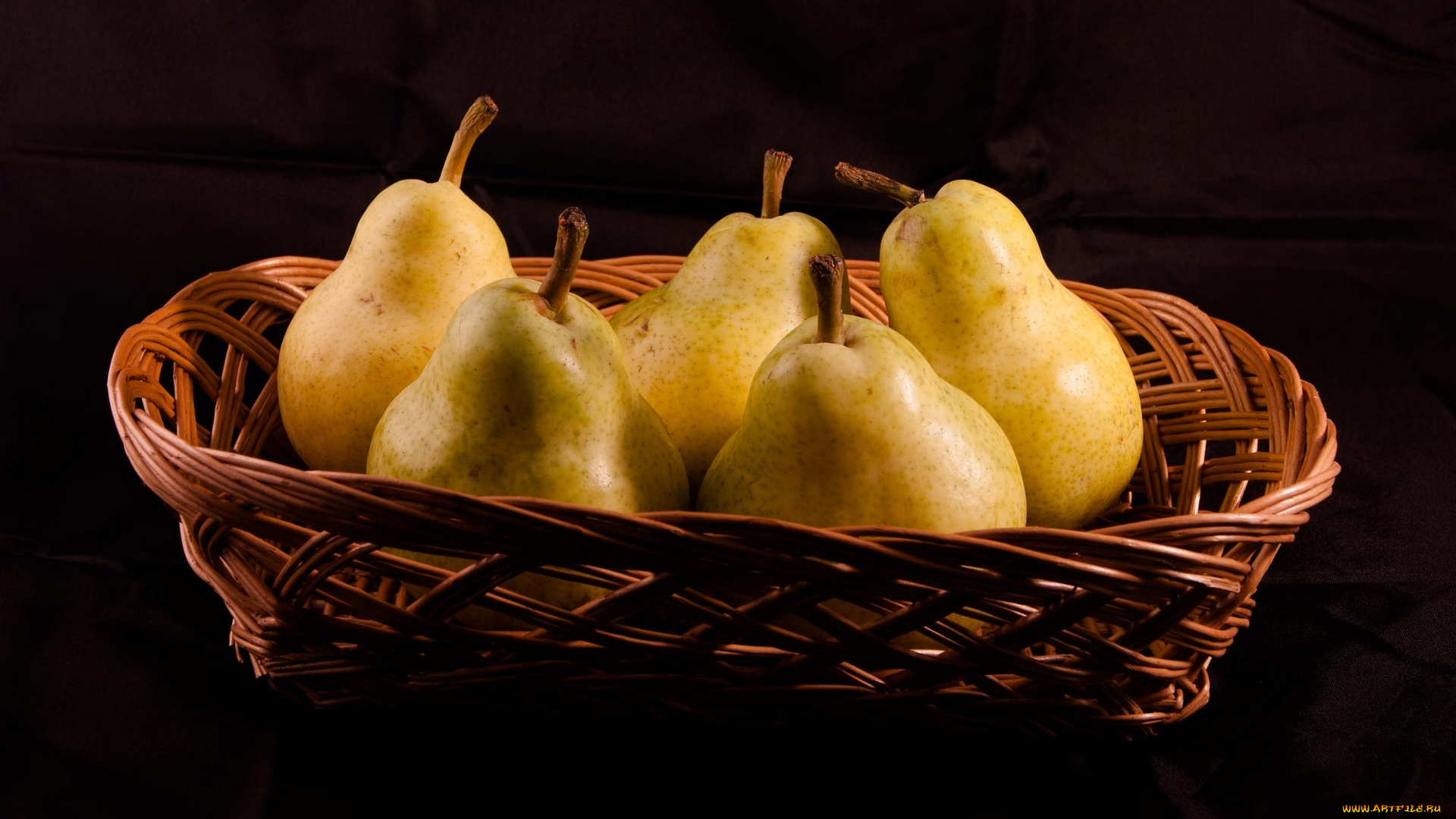 еда, груши, корзинка, спелые