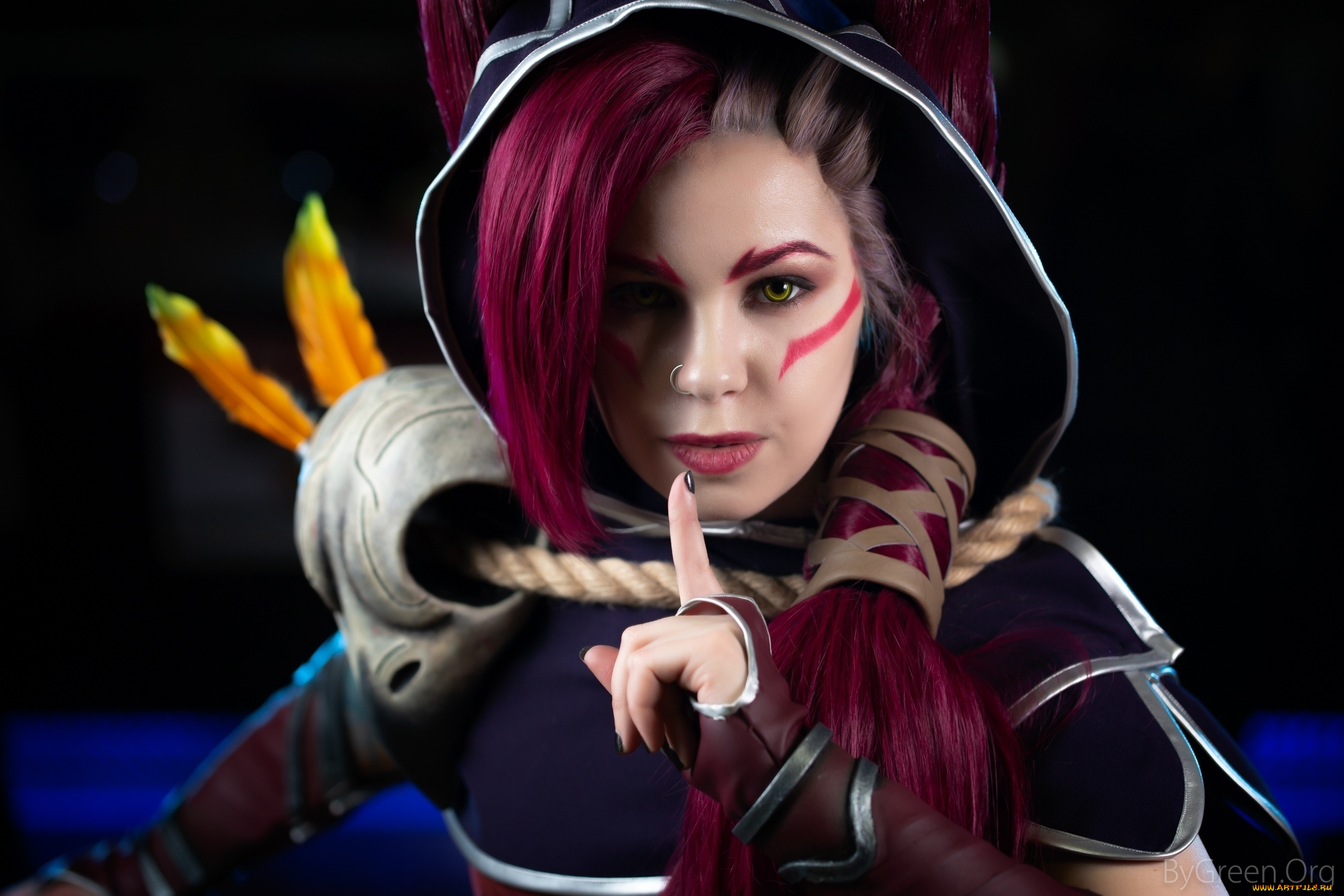 девушки, -, креатив, , косплей, лицо, жест, костюм