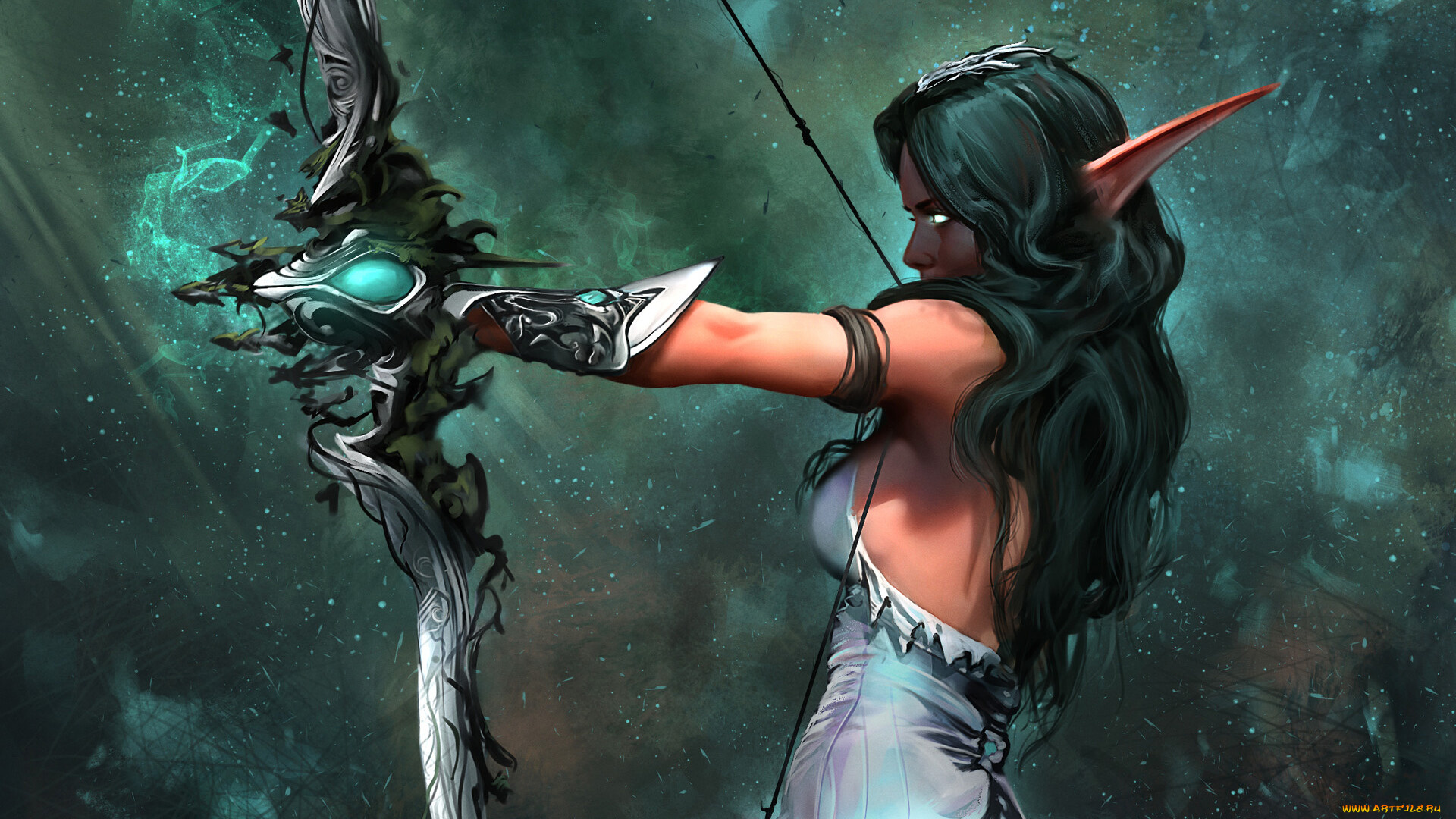 world, of, warcraft, видео, игры, девушка, эльф, с, луком