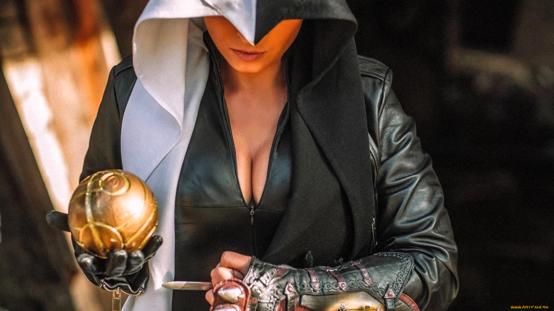 девушки, анна, шаховская, образ, косплей, костюм, наряд, ассасин, оружие, капюшон, шар