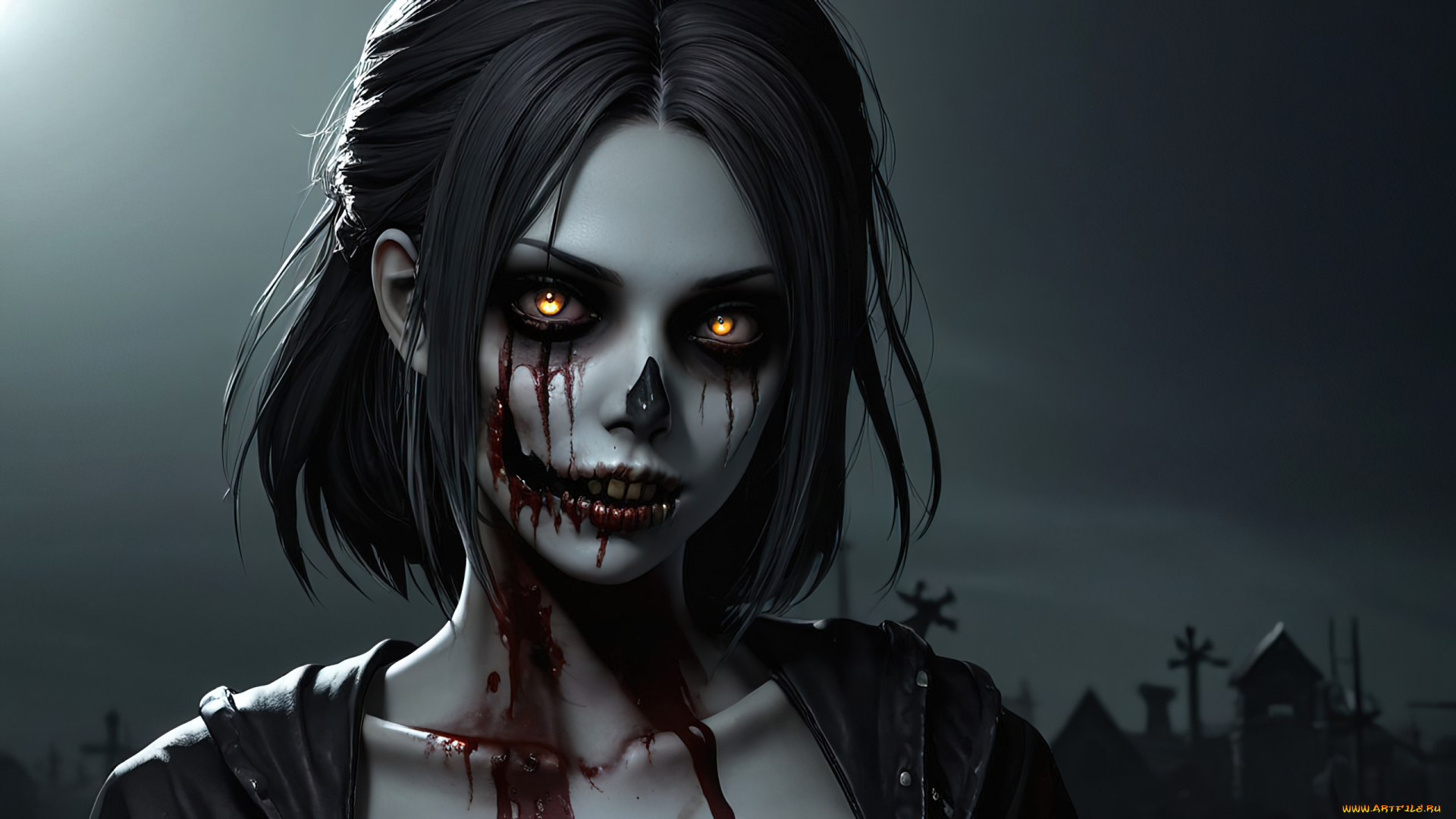 zombie, girl, 02, -, by, biovolkvk, 3д, графика, ужас, , horror, нежить, девушки, ужасы, обои, hd