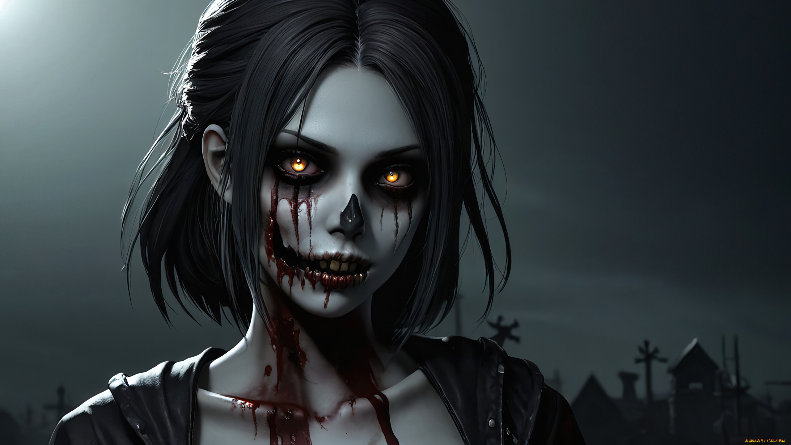 zombie, girl, 02, -, by, biovolkvk, 3д, графика, ужас, , horror, нежить, девушки, ужасы, обои, hd