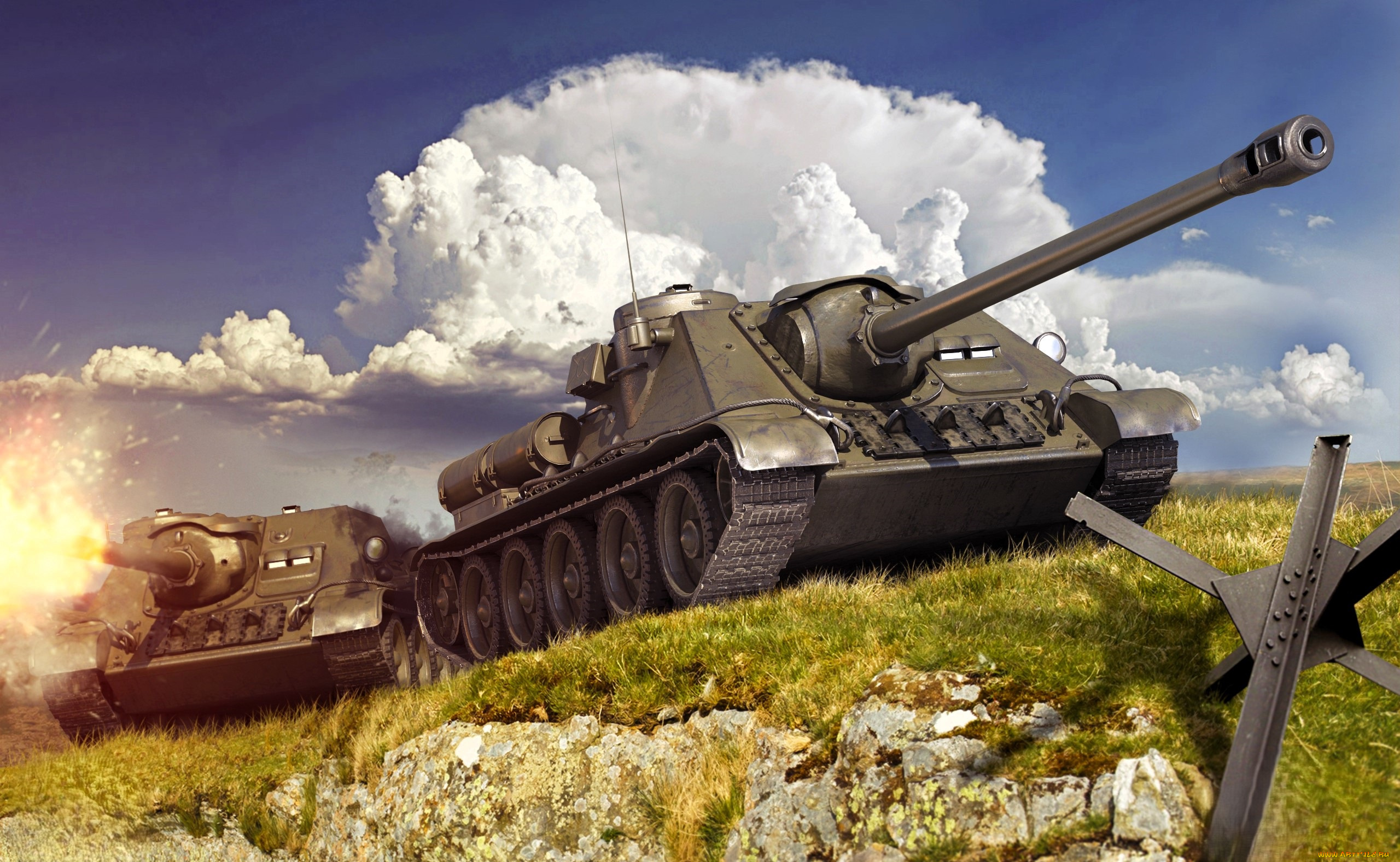 видео, игры, world, of, tanks, танки, лужайка, облака