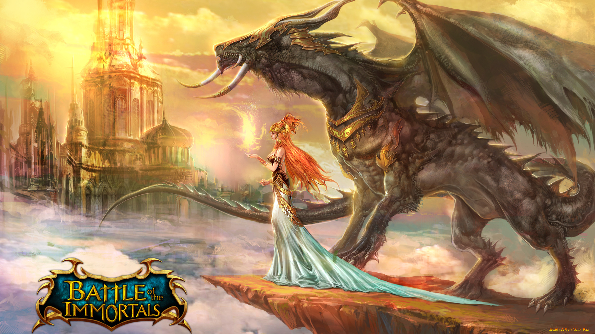 battle, of, the, immortals, видео, игры, девушка, дракон, замок