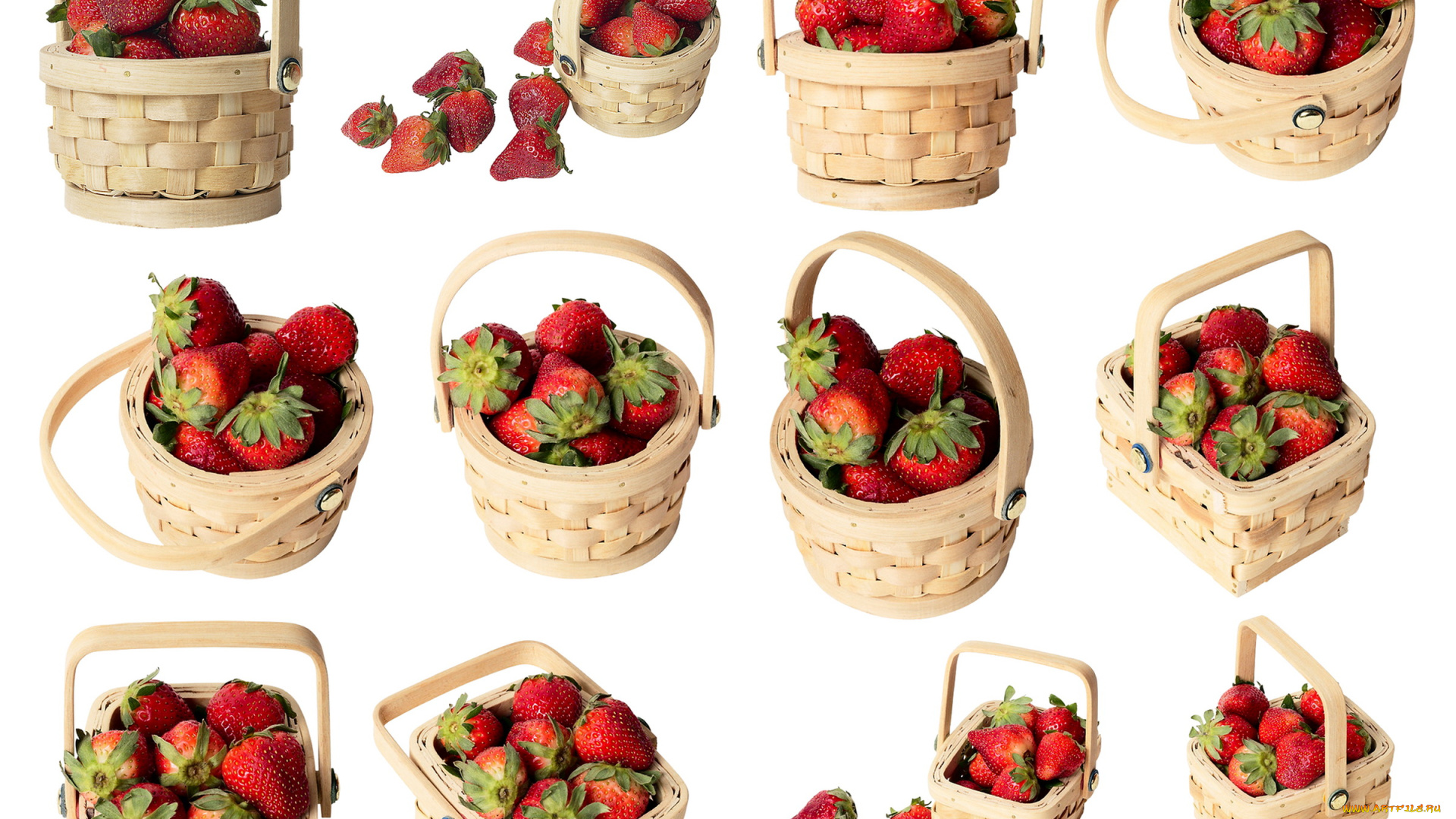 еда, клубника, земляника, корзинки