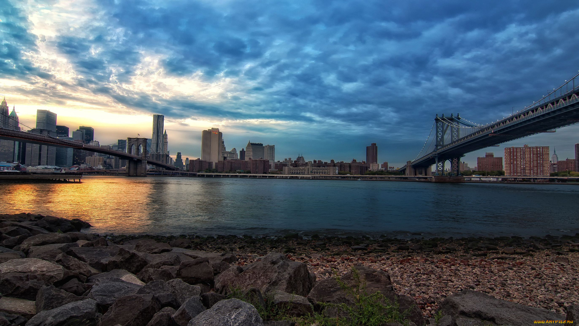 города, нью, йорк, сша, bridge, brooklyn
