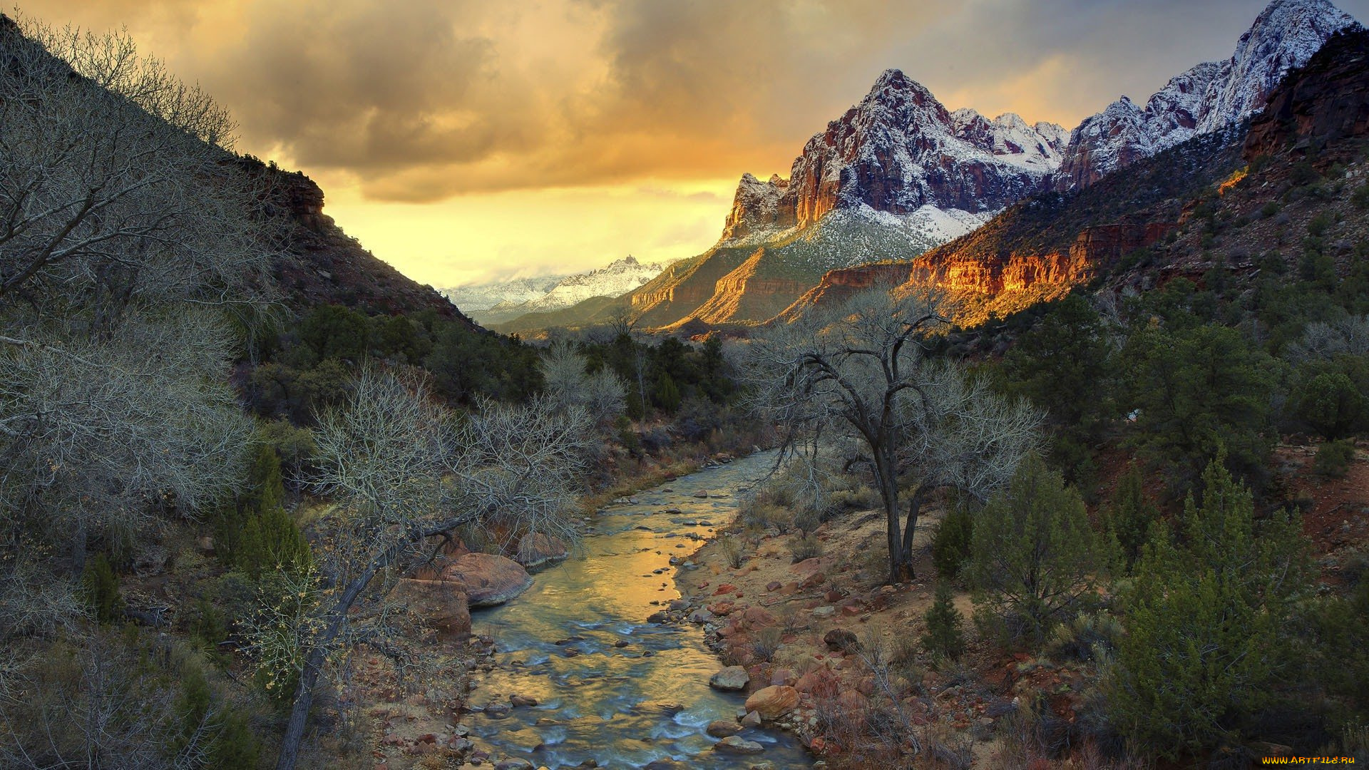 природа, горы, долина, ручей