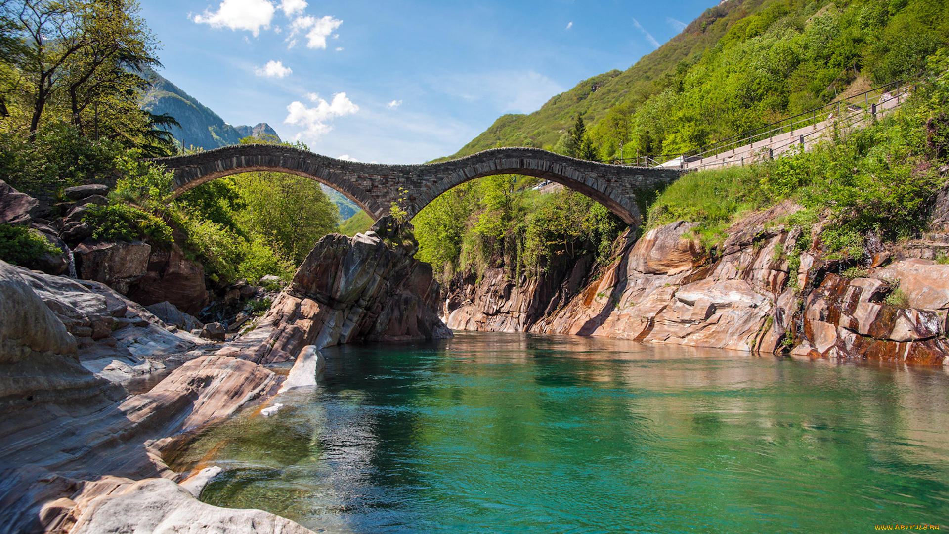 природа, реки, озера, река, мост, горы, небо, скалы, вода, switzerland, швейцария