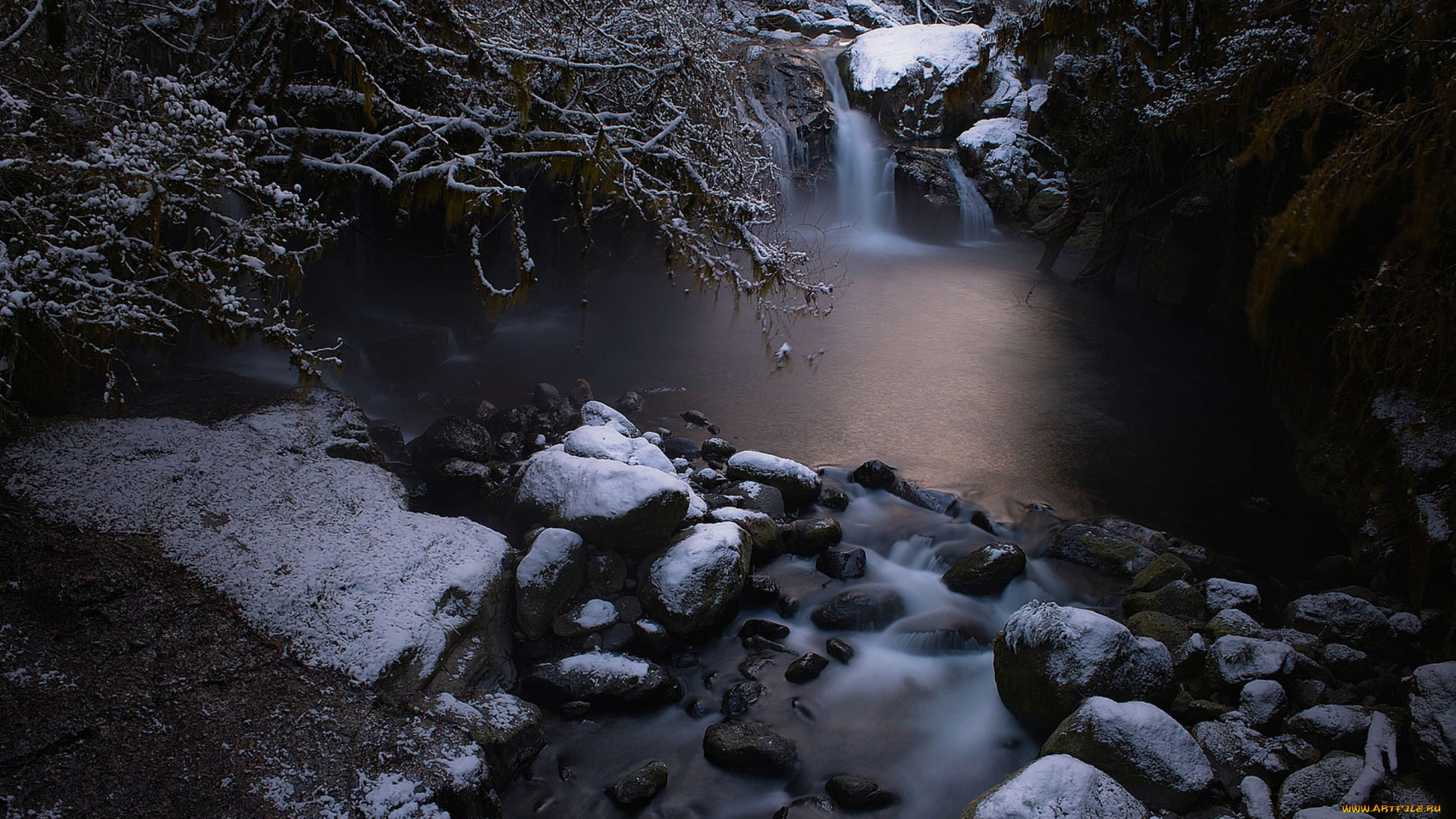 природа, реки, озера, затмение, река, потоки, камни, снег