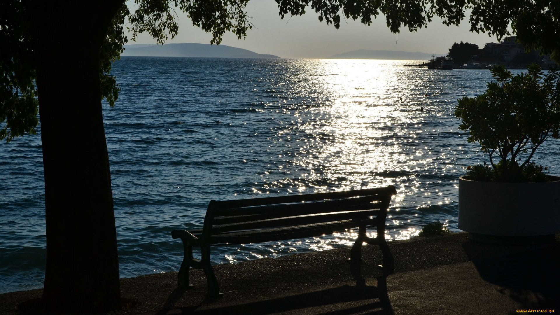 природа, восходы, закаты, закат, горы, озеро, скамейка