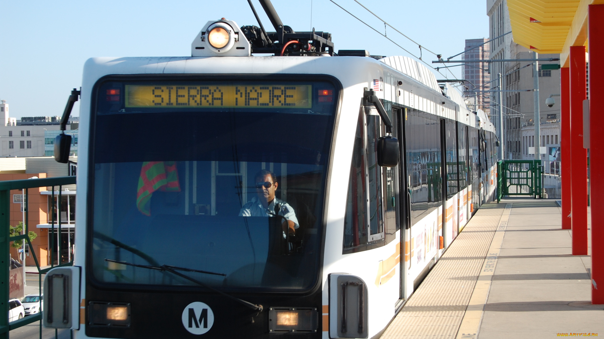 техника, трамваи, остановка, трамвай, провода, штанга