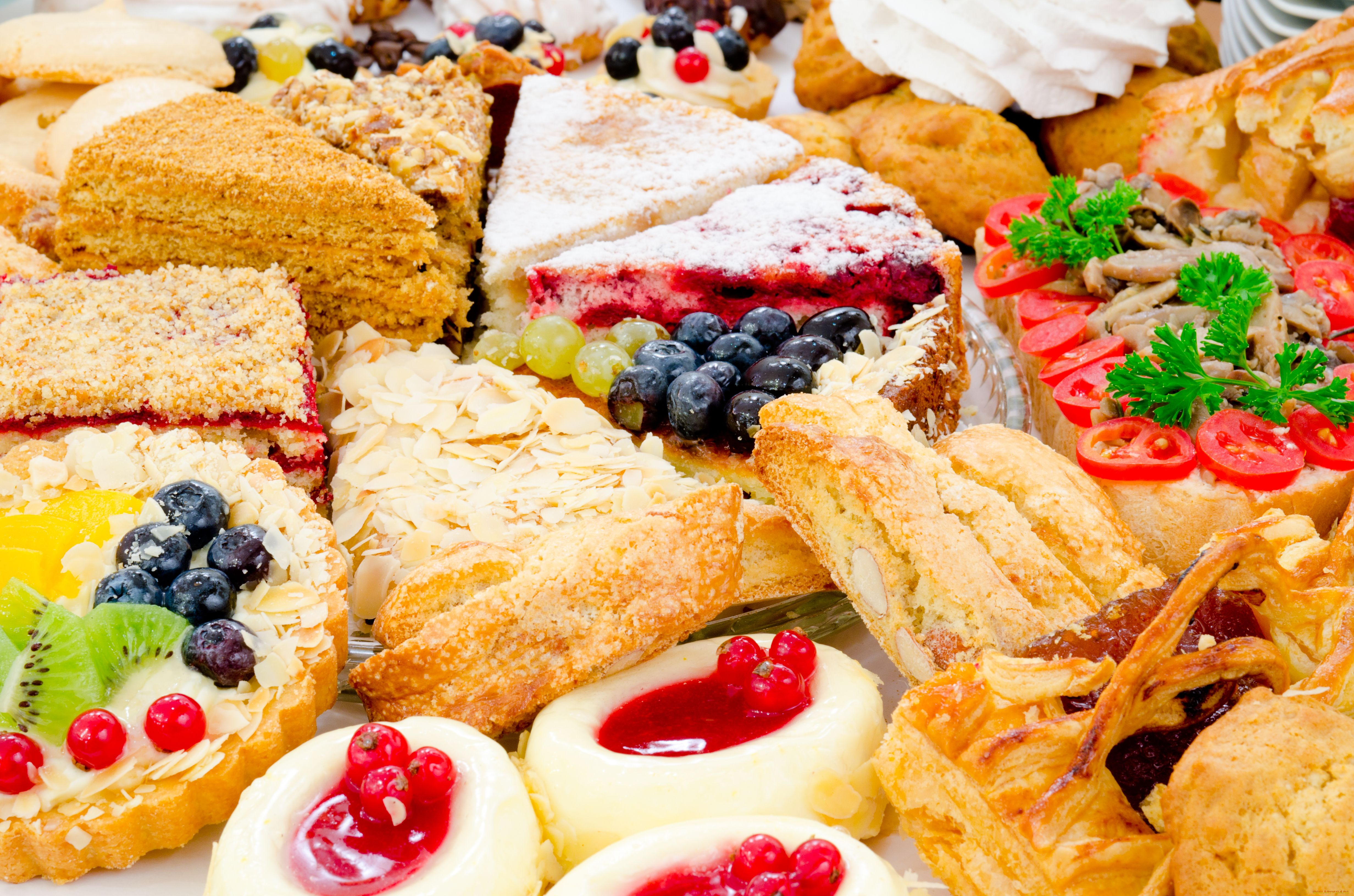 еда, пирожные, кексы, печенье, изобилие, кондитерия, пироги, торты, тарталетка, ягоды
