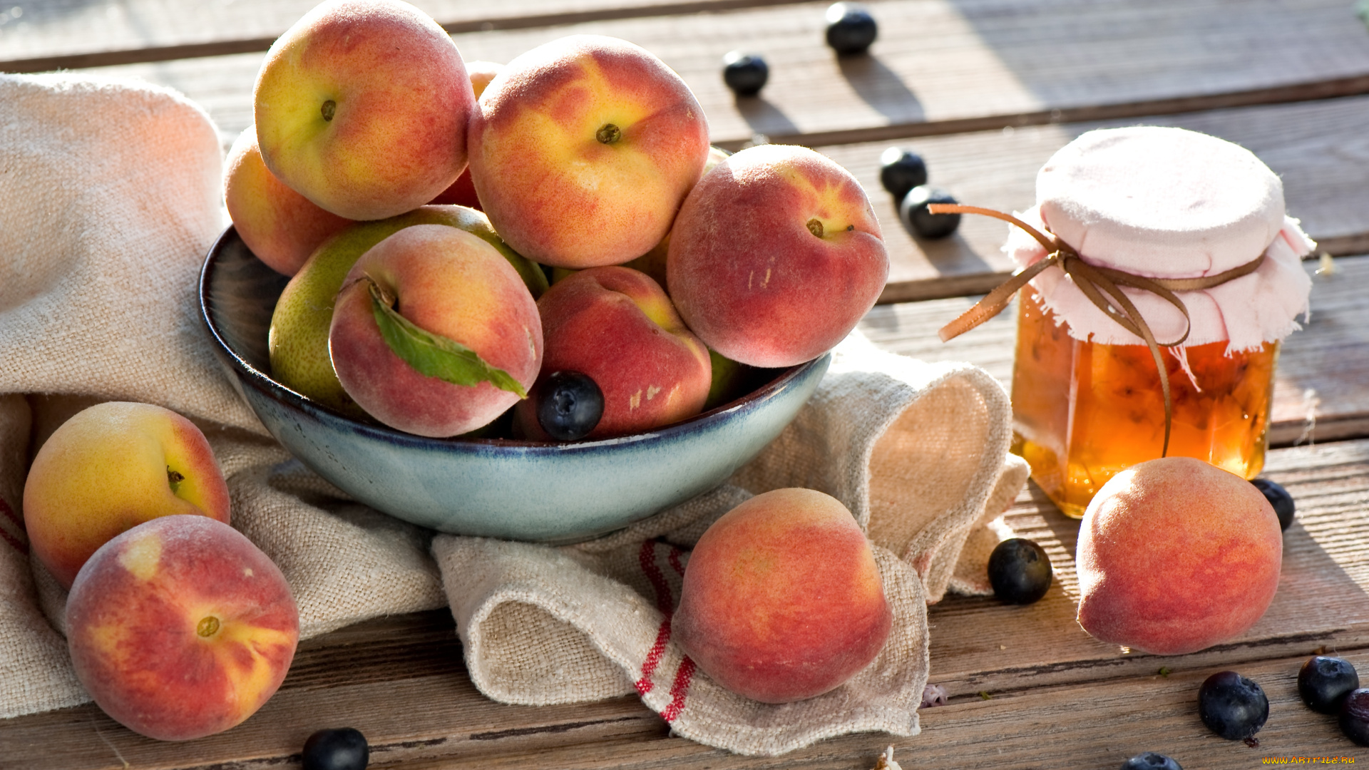 еда, фрукты, , ягоды, персики, джем, голубика