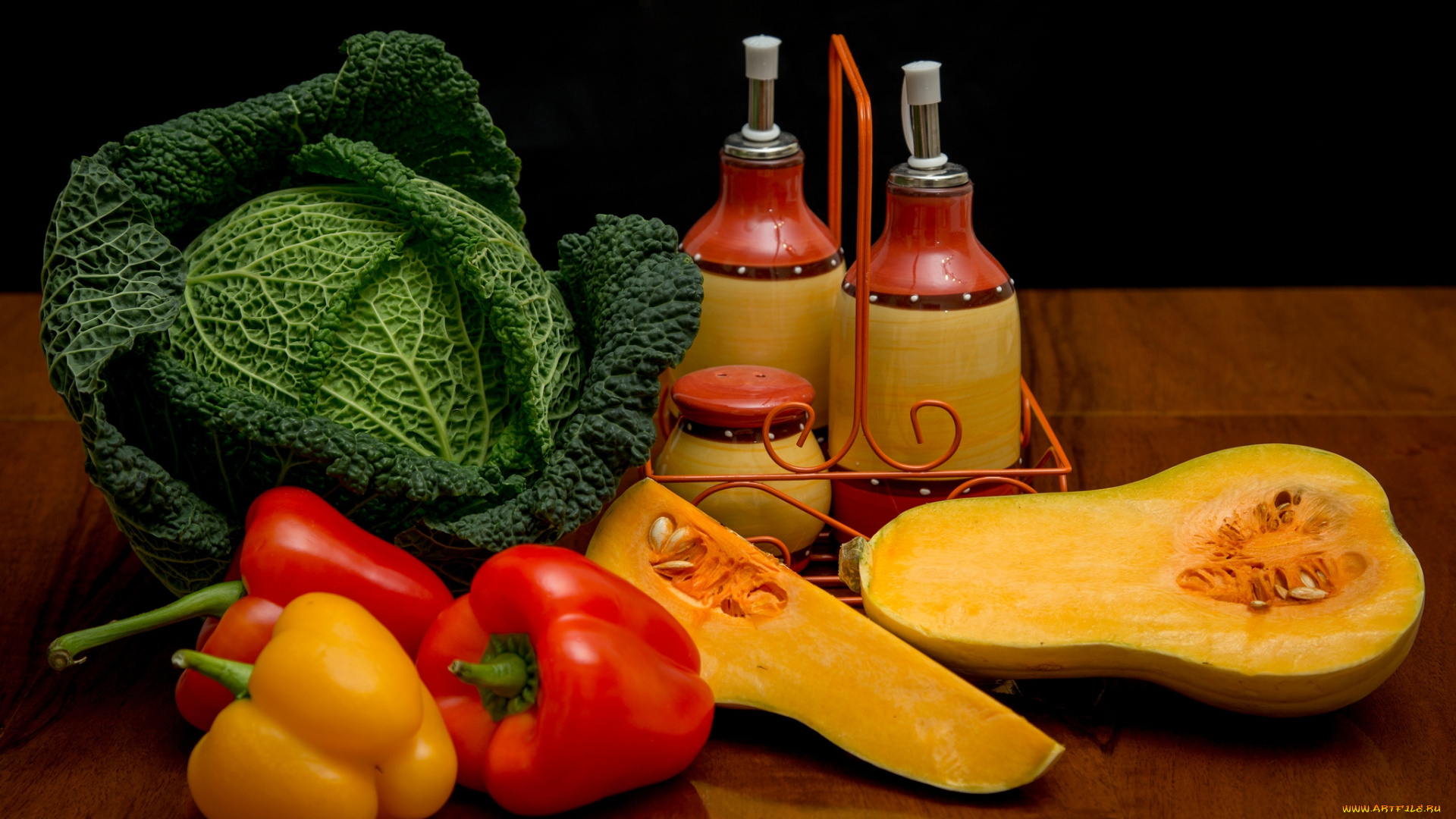 еда, фрукты, и, овощи, вместе, капуста, перец, авокадо, специи