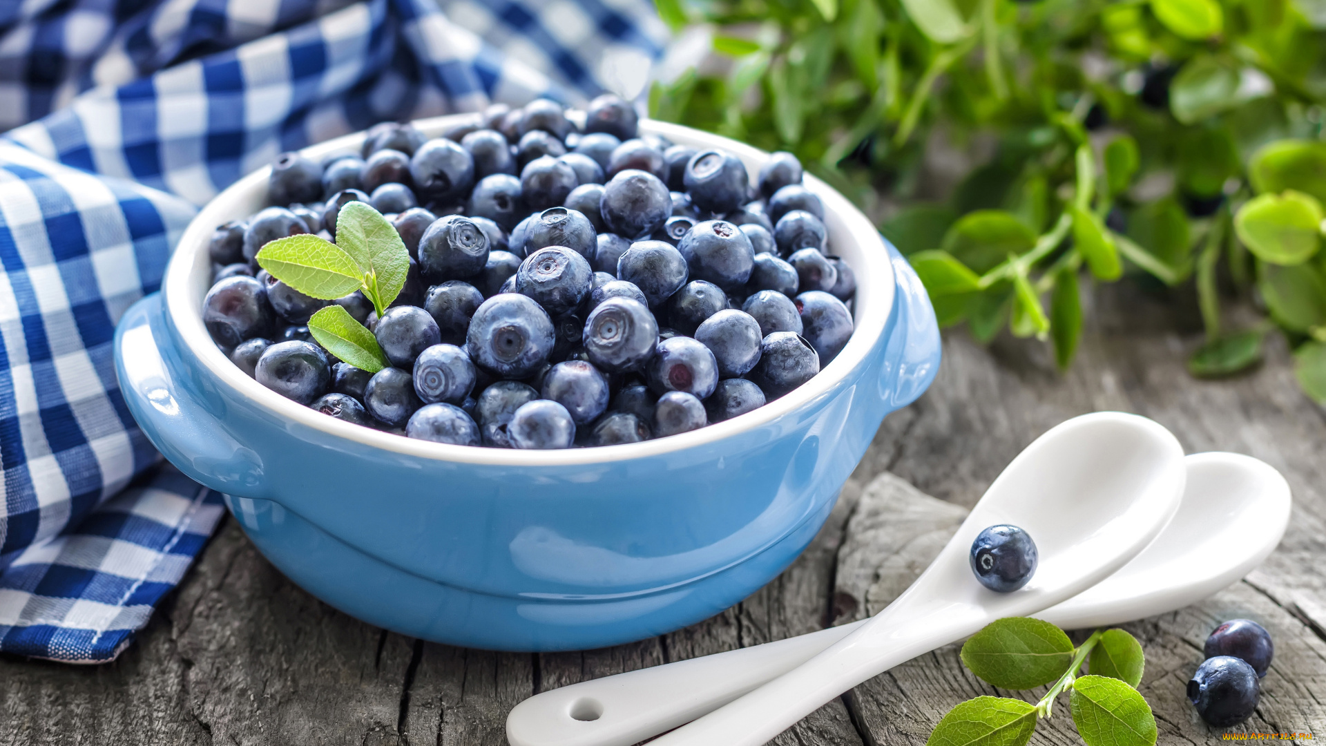 еда, голубика, , черника, spoons, napkin, салфетка, миска, листики, bowl, leaves, blueberries, fresh, berries, ложки, черника, свежие, ягоды
