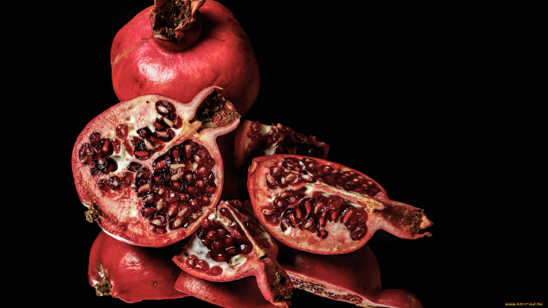 еда, гранат, дольки, зерна