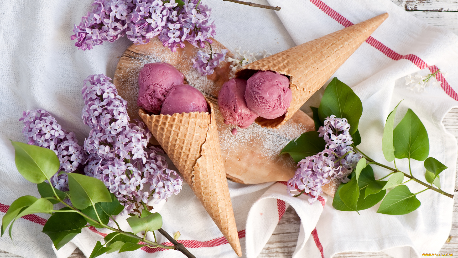 еда, мороженое, , десерты, рожок, сирень