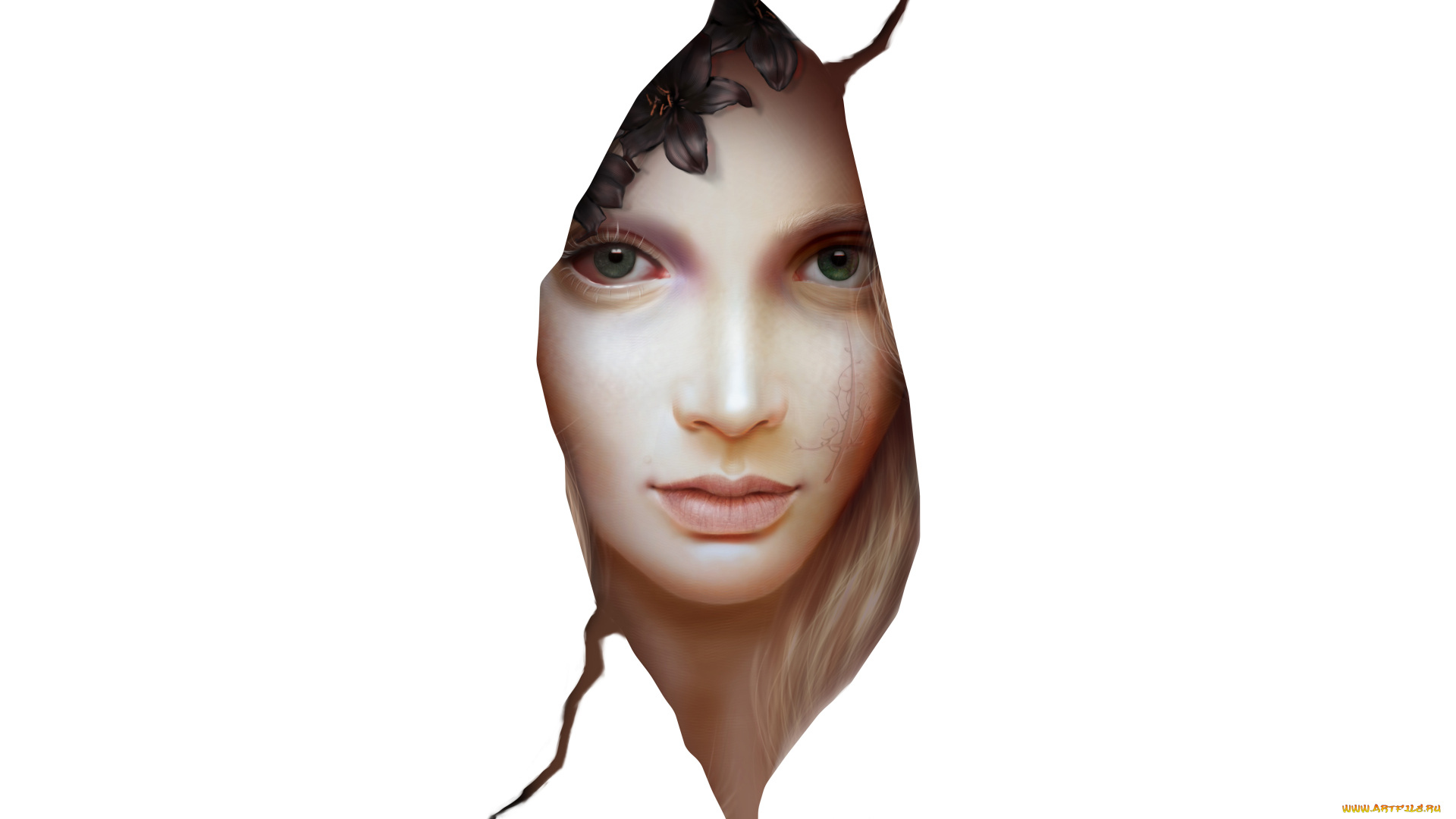 фэнтези, девушки, узор, белый, фон, шрам, цветы, девушка