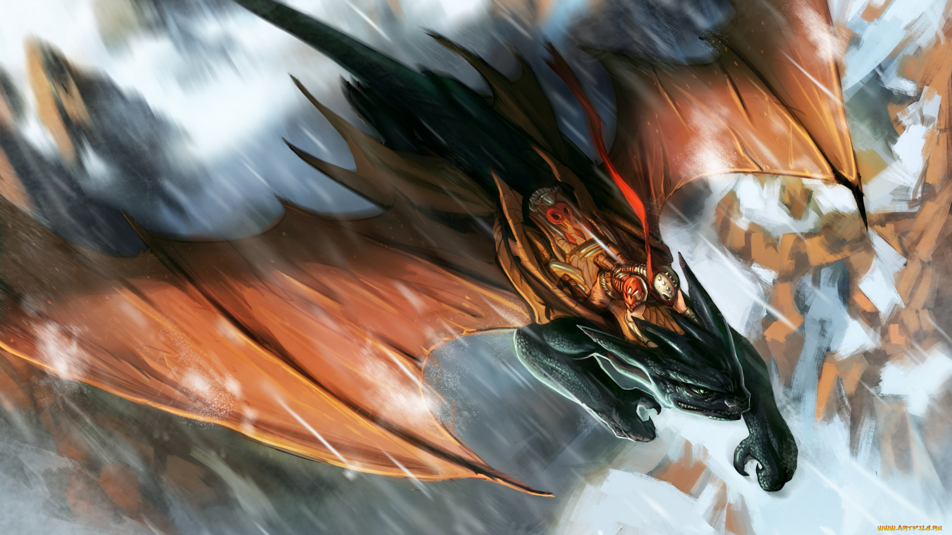 фэнтези, драконы, полет, рыцарь, воин, дракон