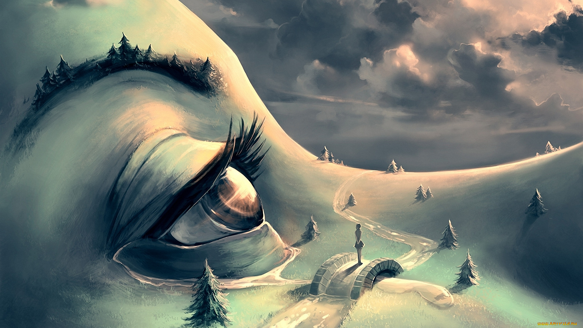 фэнтези, иные, миры, , иные, времена, лицо, глаз, деревья, слеза, мостик, поляна, пейзаж