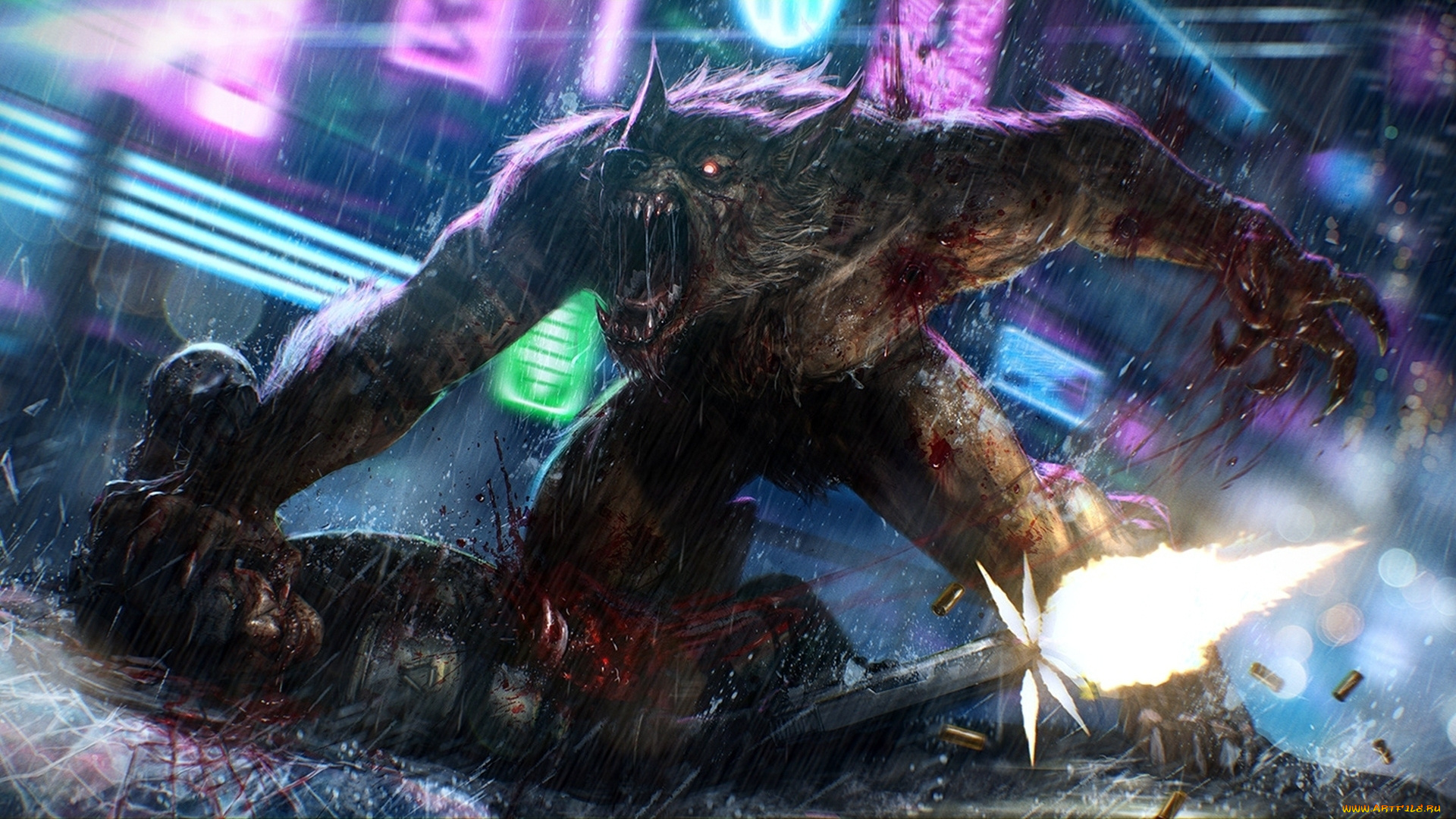 фэнтези, оборотни, нападение, оборотень, волк, оружие, солдат